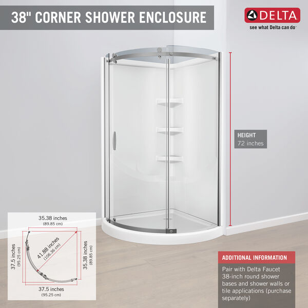Round Corner Shower Enclosure In Chrome B 38 Pc Delta Faucet