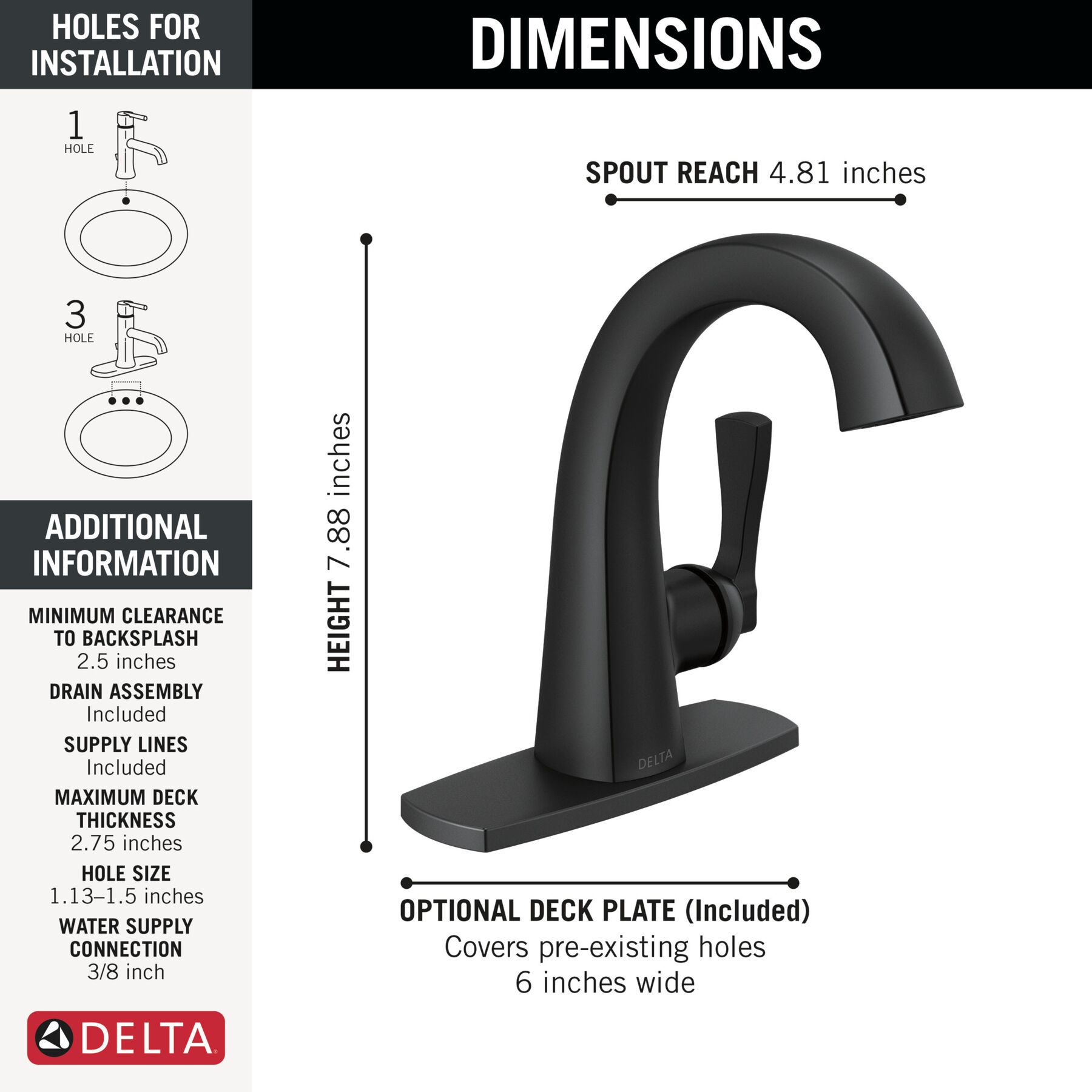 Robinet De Bain Single Handle Bathroom Faucet In Matte Black 539-BLMPU-DST  | Delta Faucet Velum Faucet Home Depot, image size:1800x1800