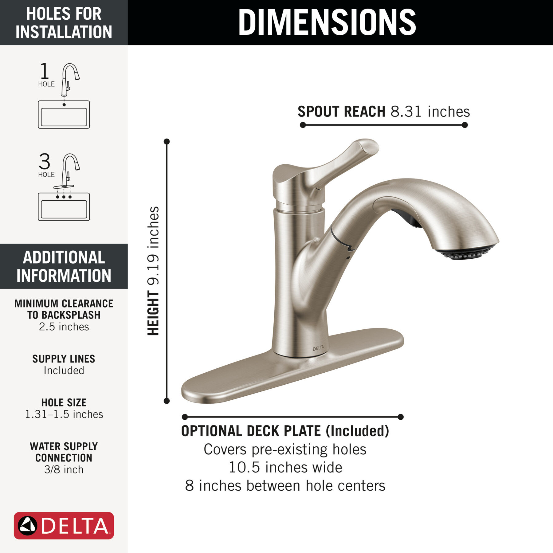 Single Handle Pull-Out Kitchen Faucet in Stainless — thumbnail 3