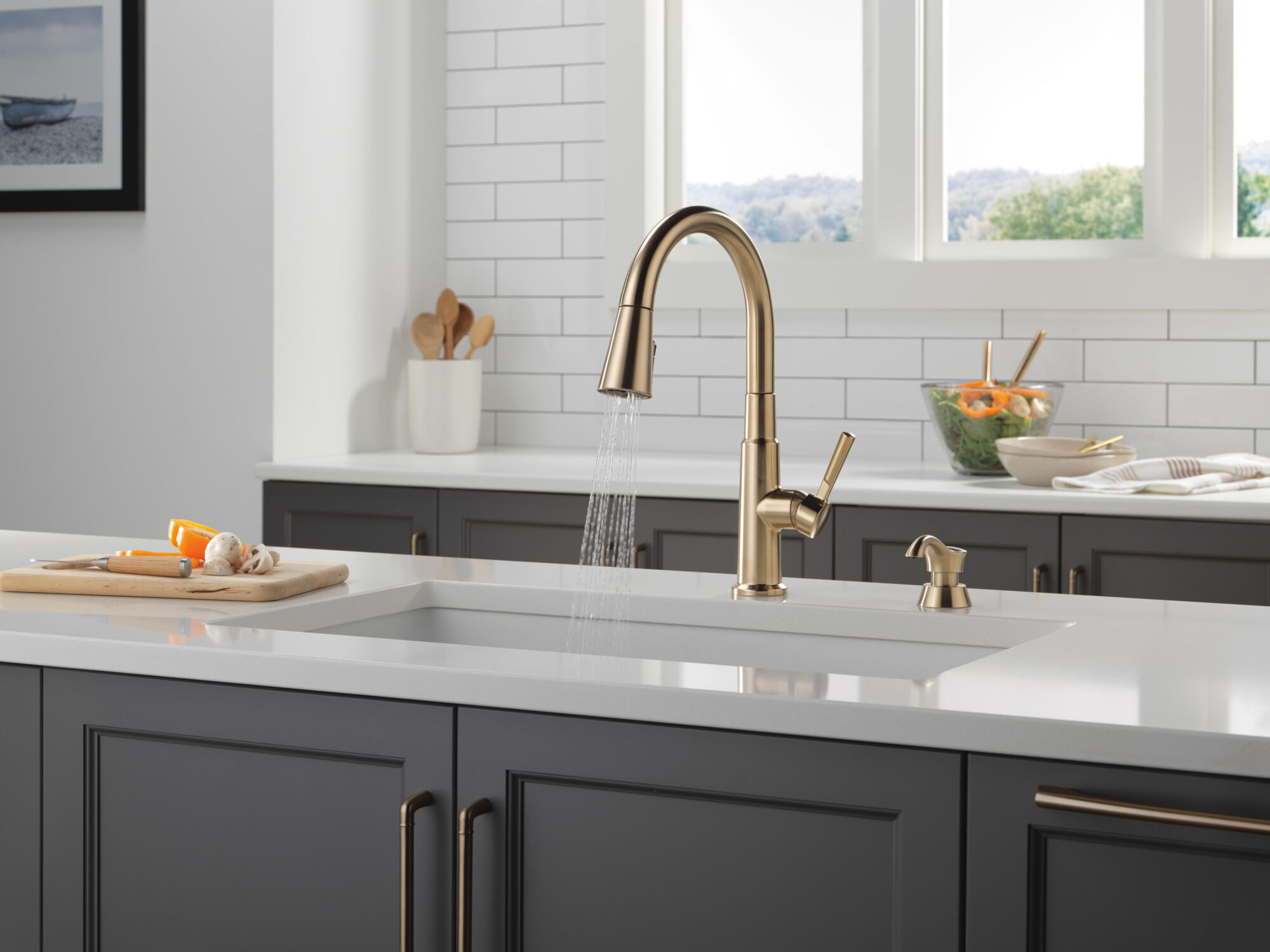 Single Handle Pull-Down Kitchen Faucet with Soap Dispenser and