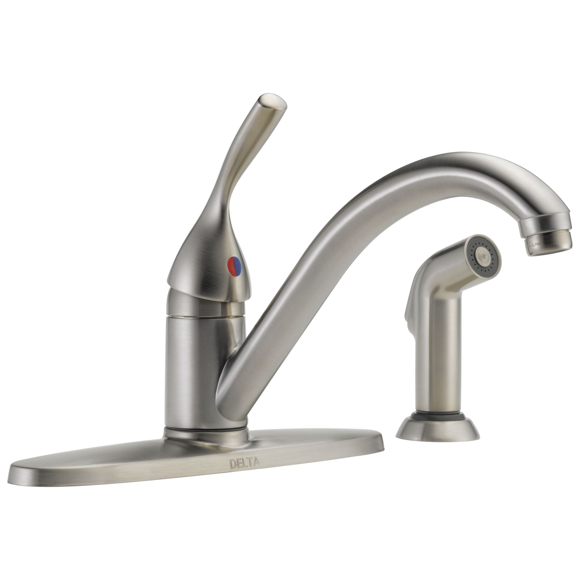 Delta Faucet 134 / 100 / 300 / 400 Series Single Handle Kitchen Faucet with Spray - Stainless