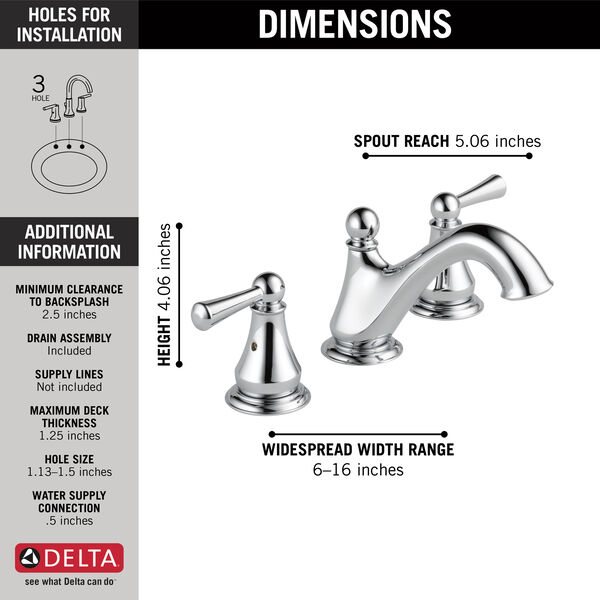 Two Handle Widespread Bathroom Faucet in Chrome 35999LF Delta Faucet