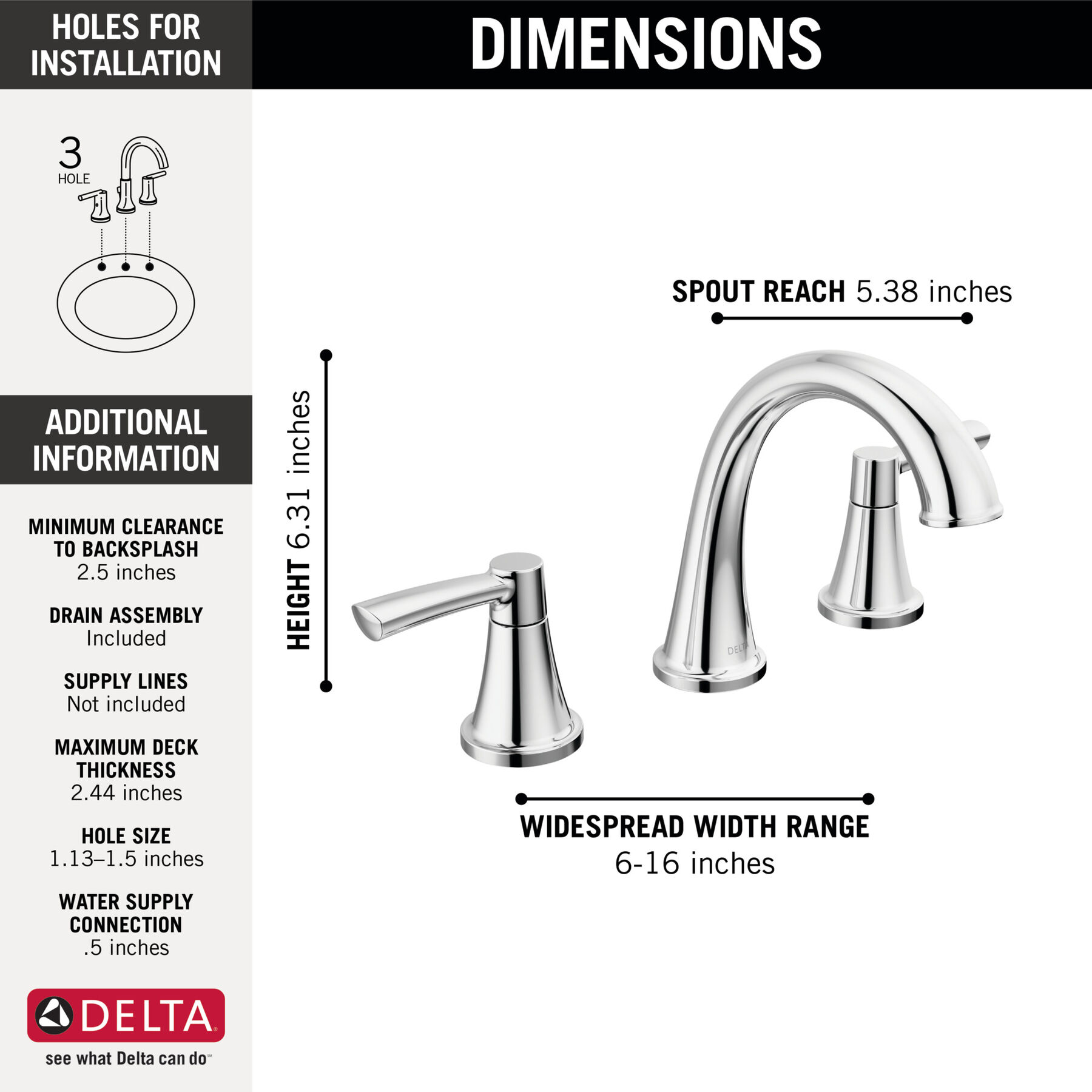 Two Handle Widespread Bathroom Faucet in Chrome 35862LF — thumbnail 3