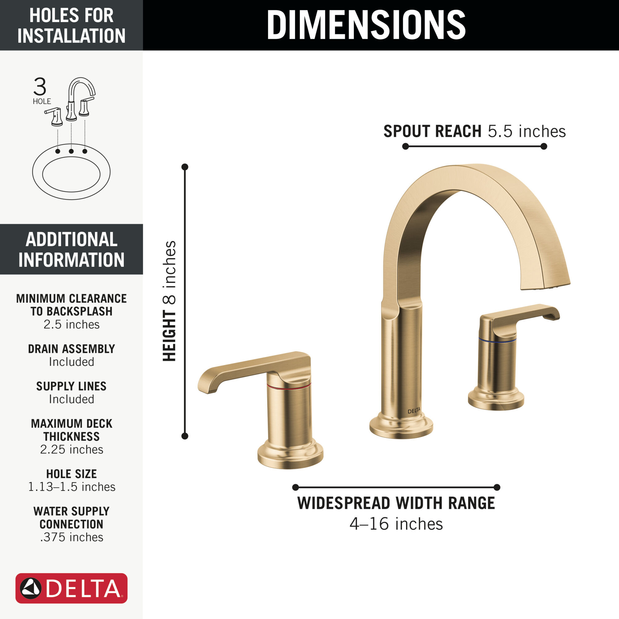 Two Handle Widespread Bathroom Faucet in Lumicoat® Champagne