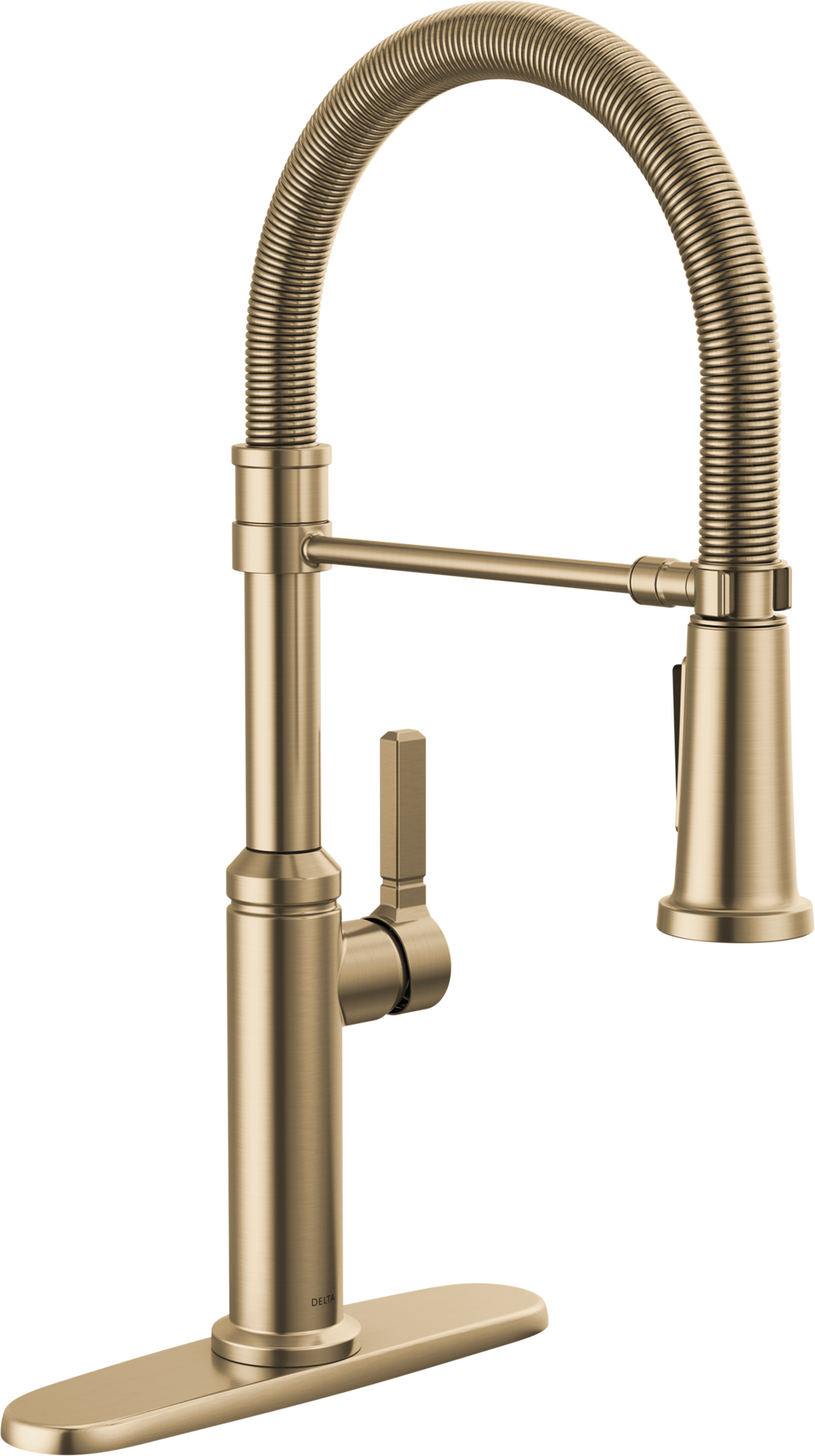 Single Handle Pull-Down Spring Kitchen Faucet in Champagne Bronze