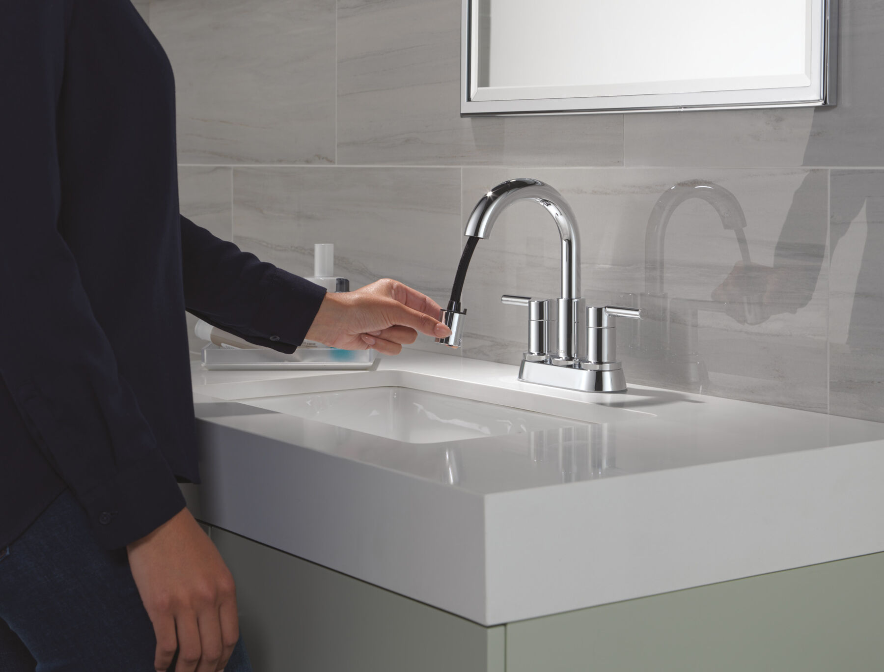 Two Handle Centerset Pull-Down Bathroom Faucet, image 3