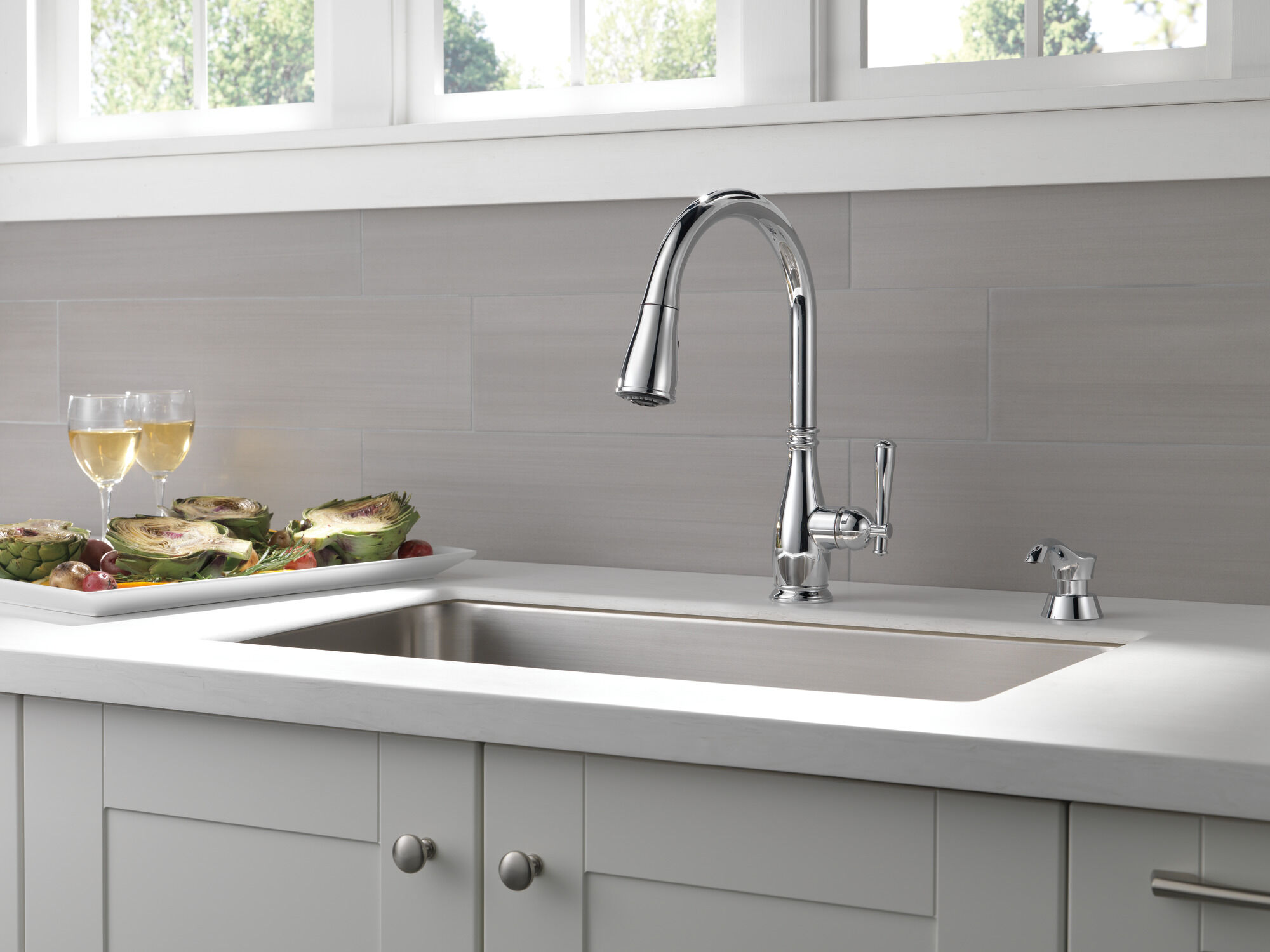 Single Handle Pull-Down Kitchen Faucet with Soap Dispenser and