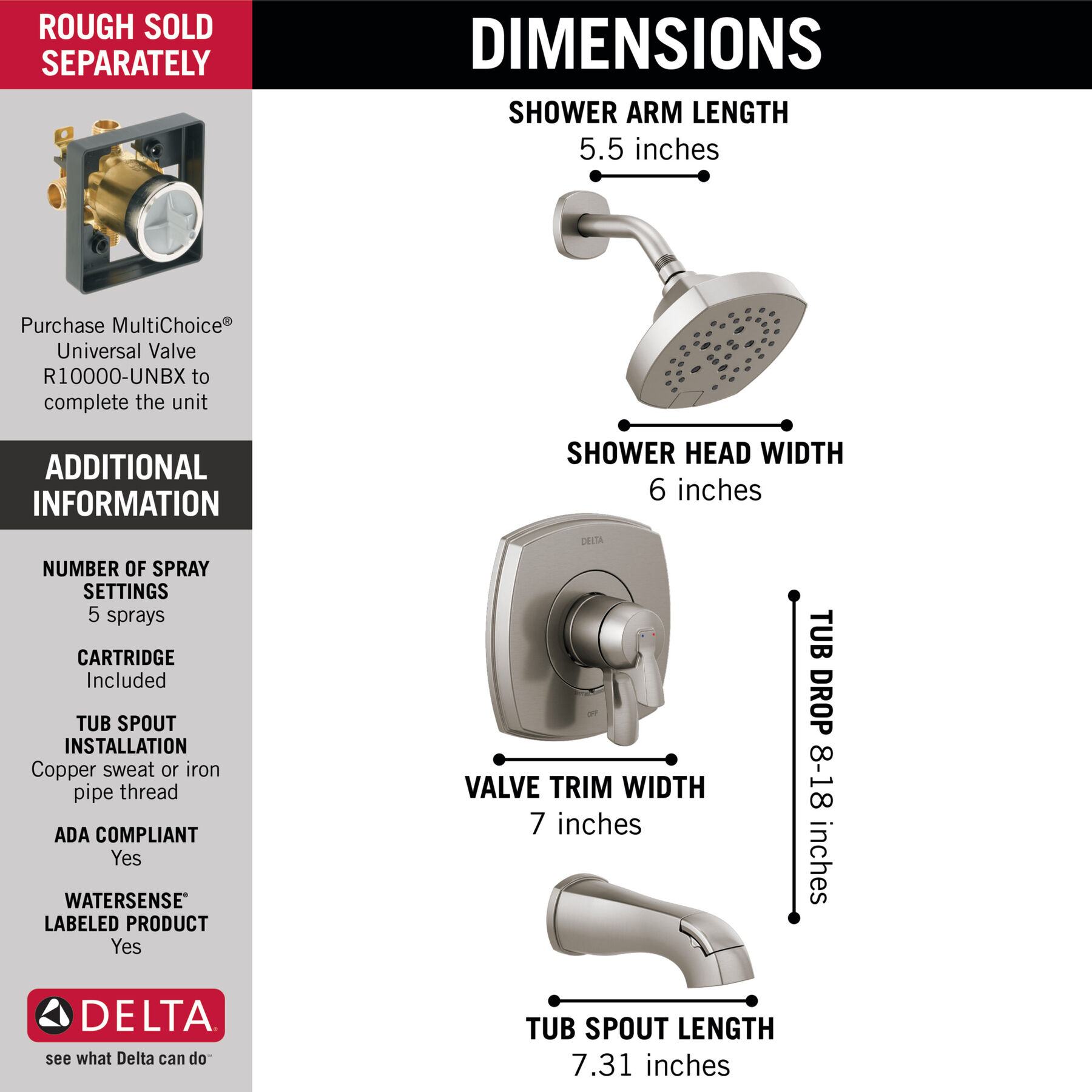 17 Series Tub and Shower Only in Stainless T17476-SS | Delta Faucet 