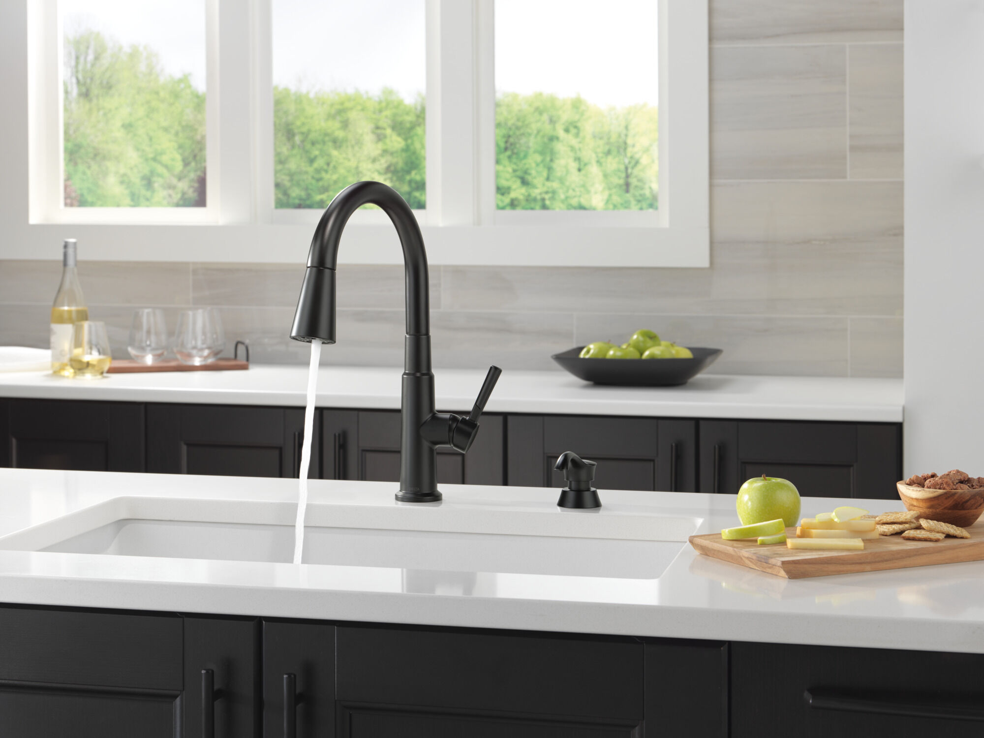 Single Handle Pull-Down Kitchen Faucet with Soap Dispenser and