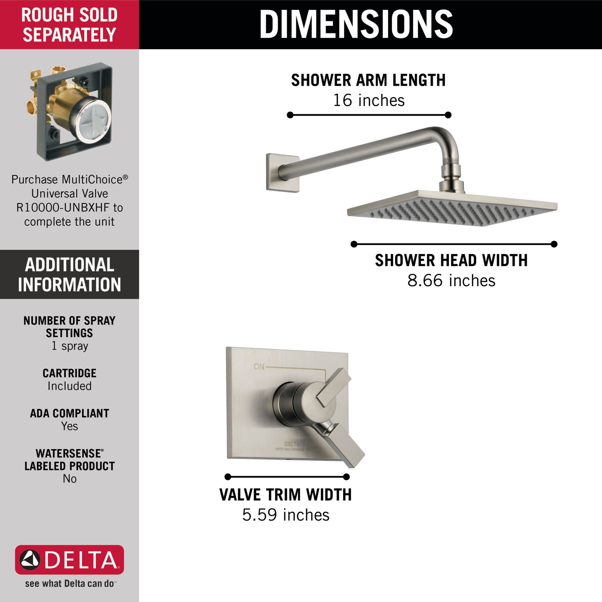 Monitor® 17 Series Shower Trim in Stainless T17253-SS | Delta Faucet