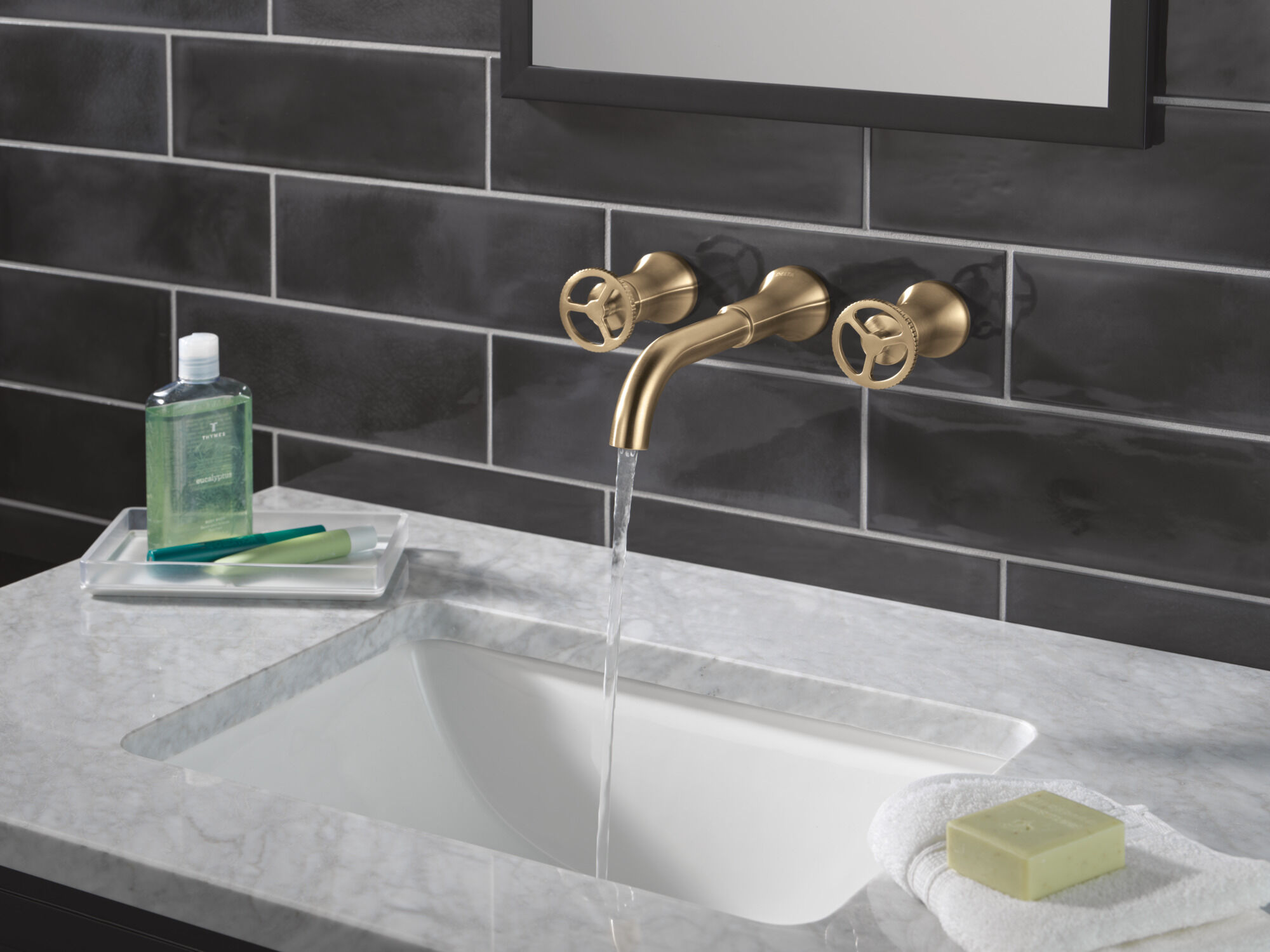 Two Handle Wall Mount Bathroom Faucet in Champagne Bronze T3554LF