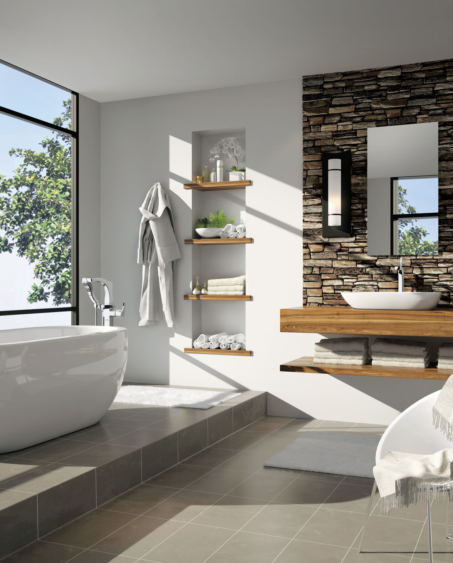 Single Handle Floor Mount Tub Filler Trim with Hand Shower in Chrome