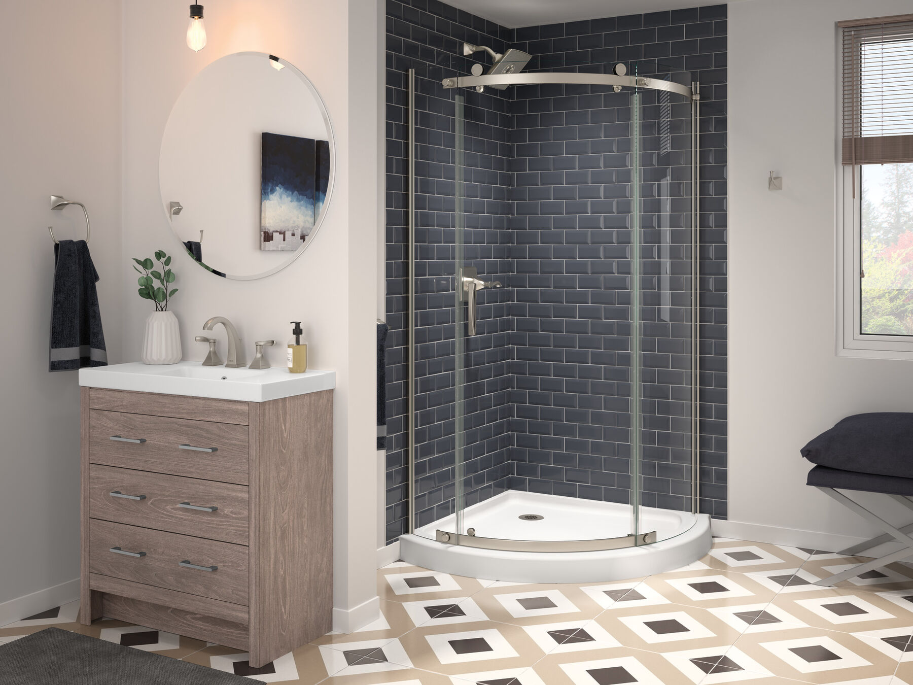 Round Corner Shower Enclosure in Stainless B9119173838SS Delta Faucet