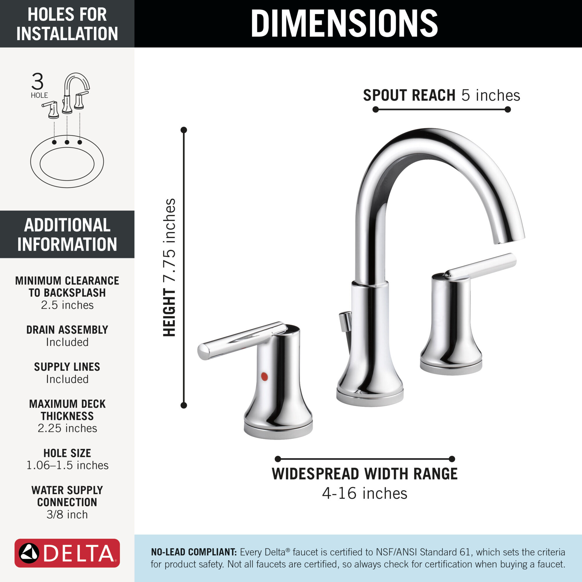 Two Handle Widespread Bathroom Faucet in Chrome 3559-MPU-DST