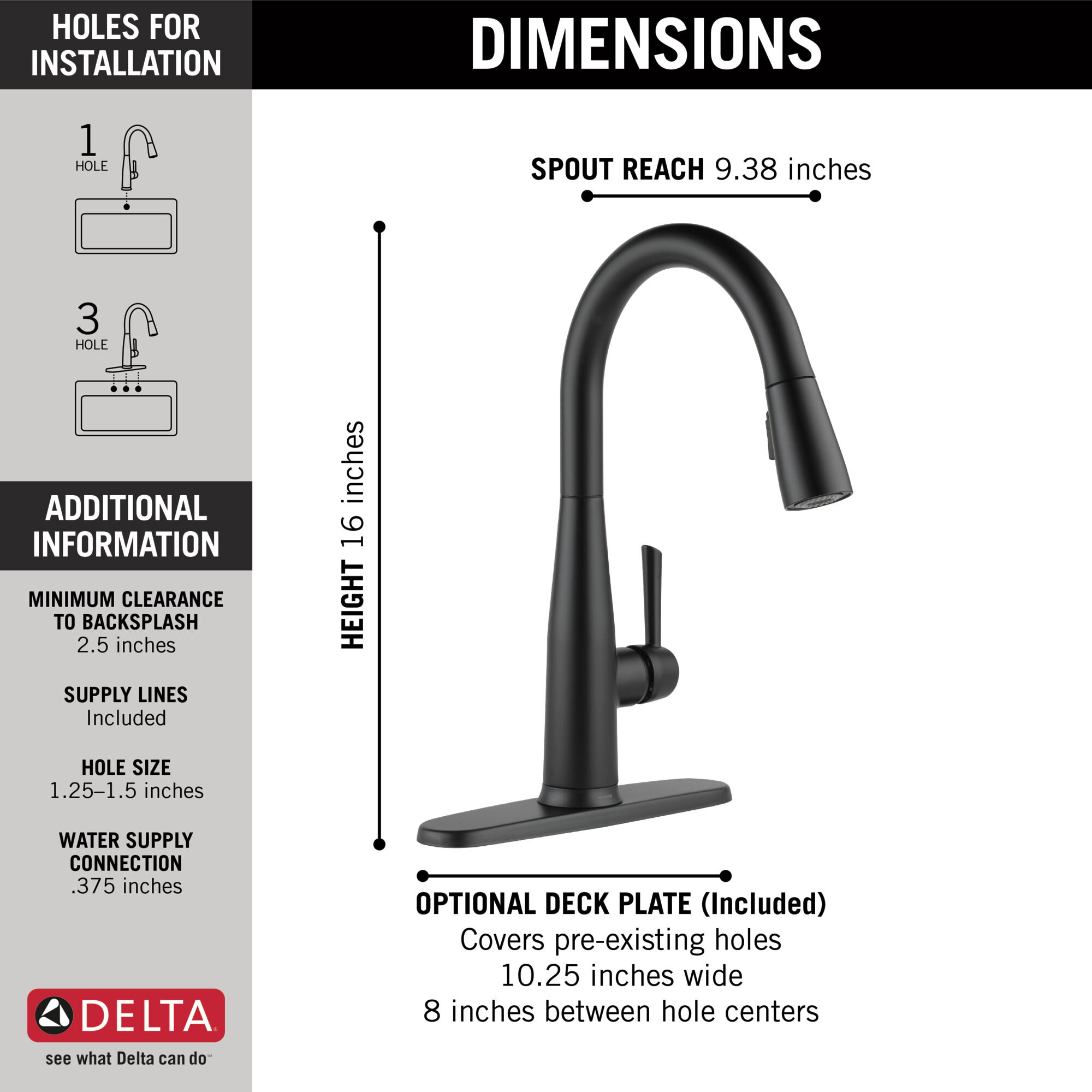 Delta Faucet 9113TV-BL-DST VoiceIQ Single Handle Faucet with Touch20 Technology Pull-Down Matte Black 