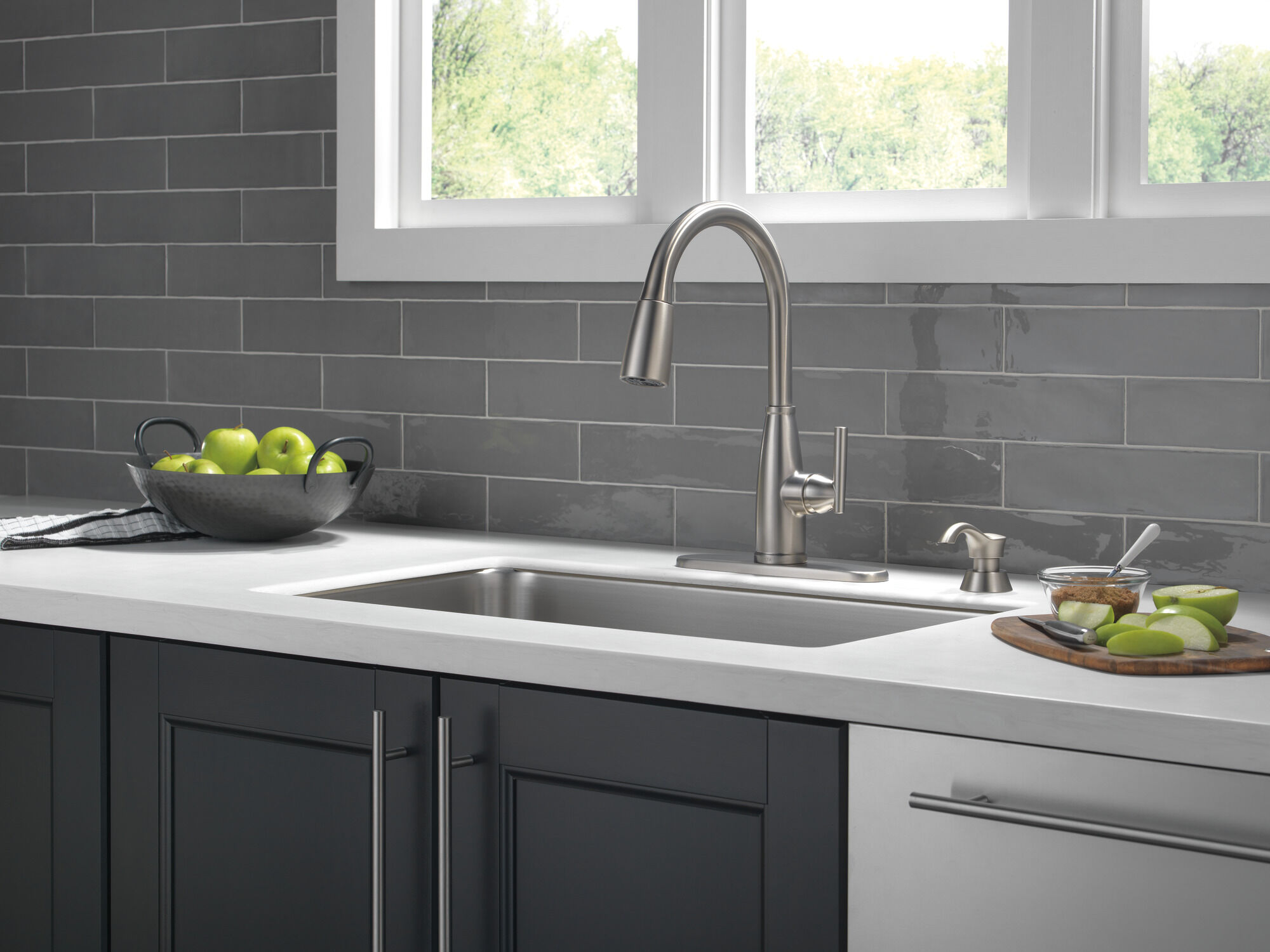 Single Handle Pull-Down Kitchen Faucet with Soap Dispenser and