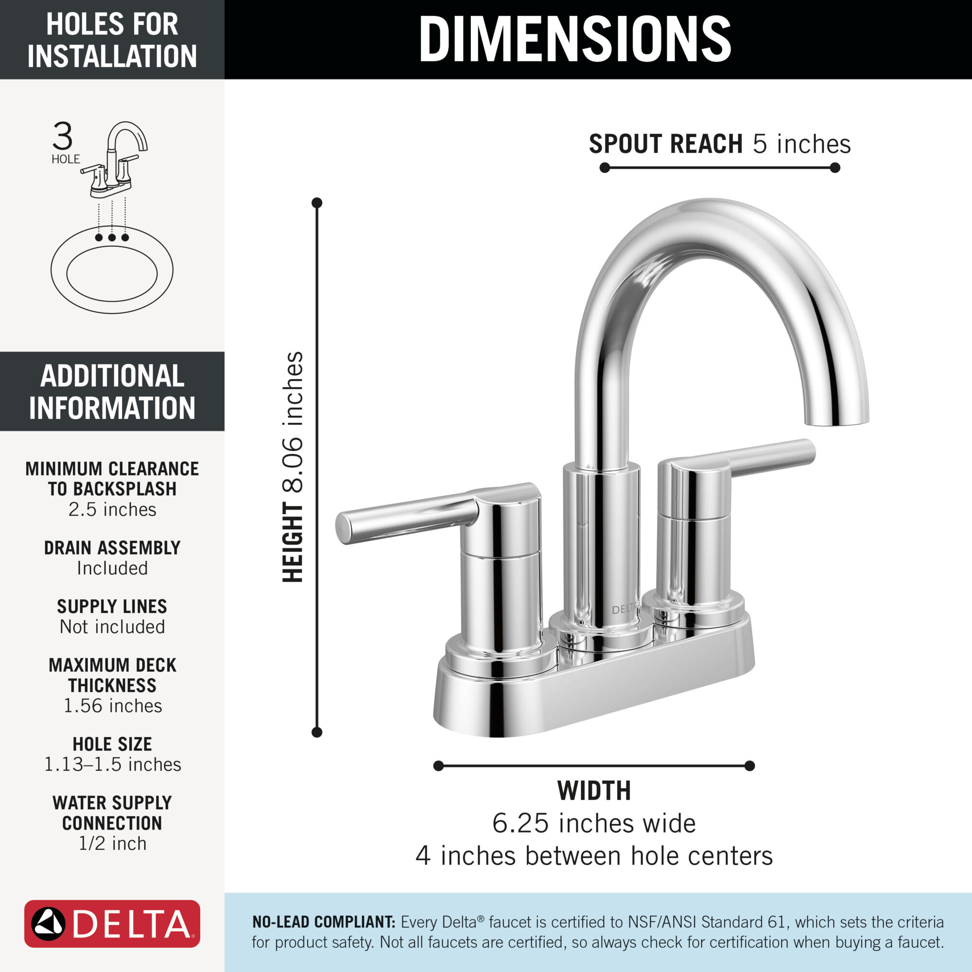 Two Handle Centerset Bathroom Faucet in Chrome 25749LF | Delta Faucet