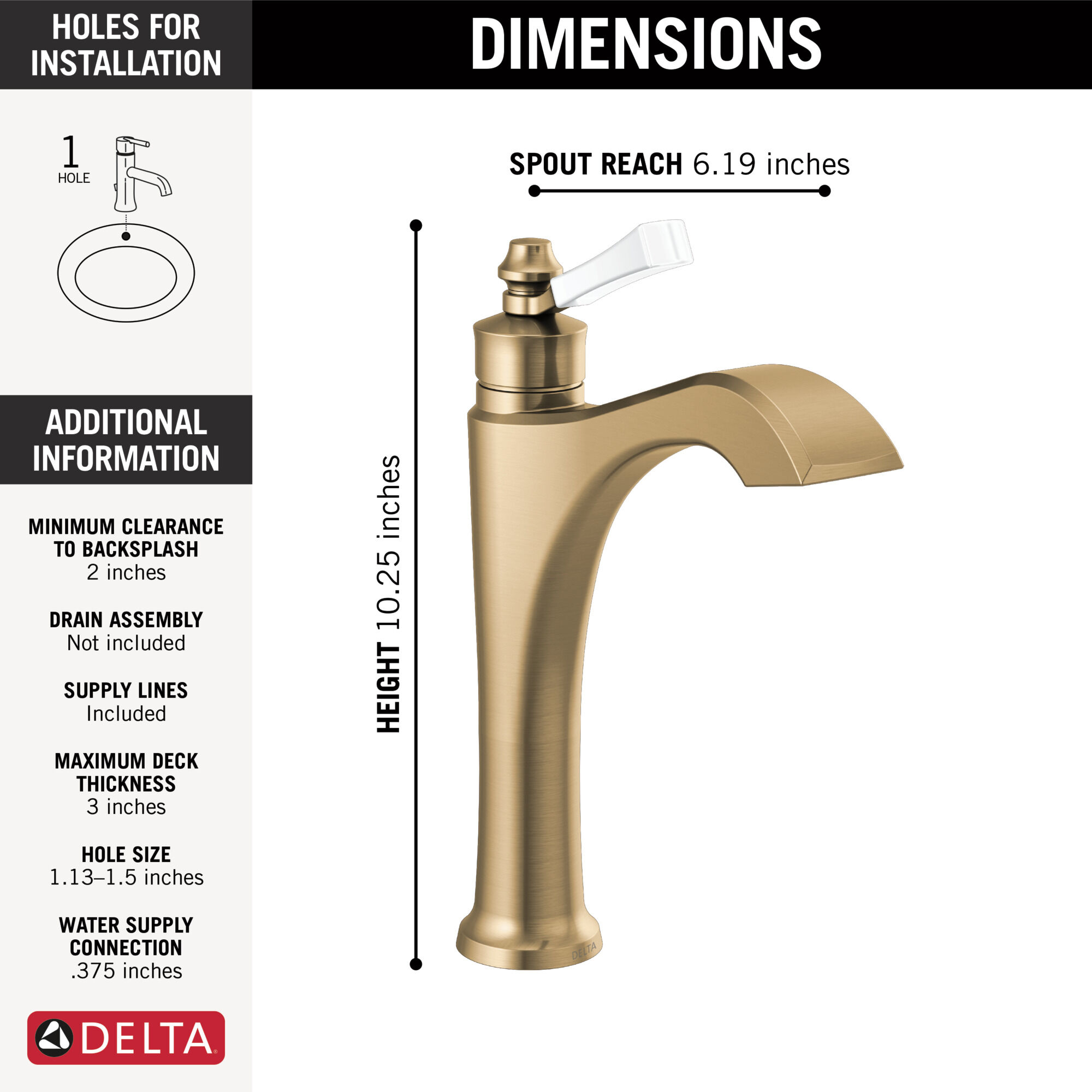 Single Handle Mid-Height Vessel Bathroom Faucet in Champagne