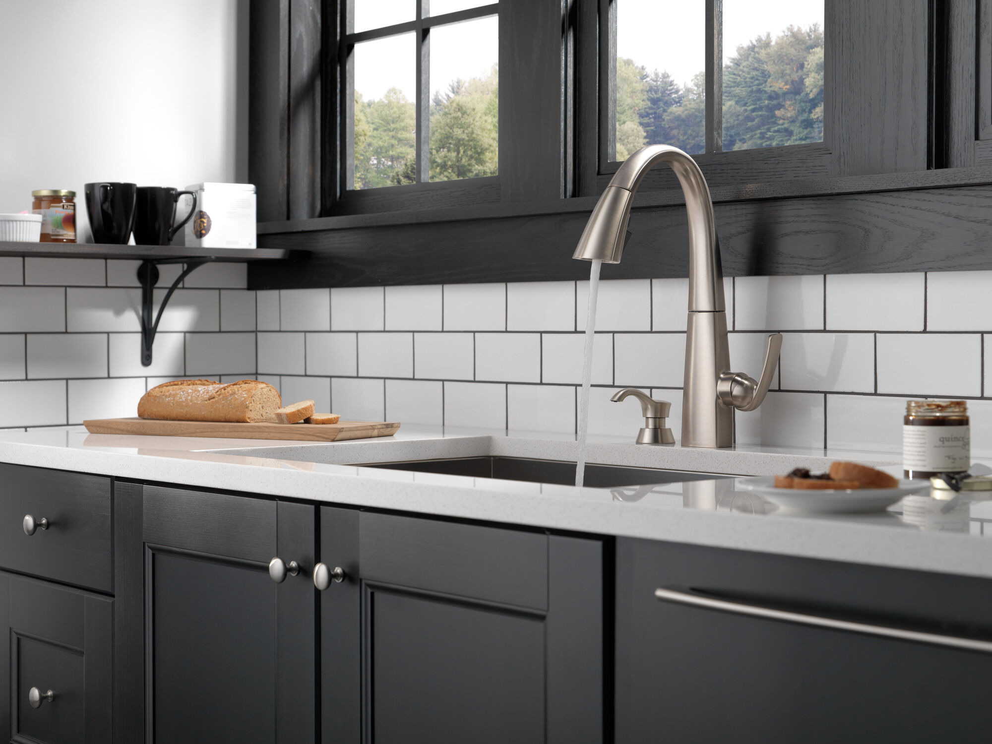 Single Handle Pull-Down Kitchen Faucet with Soap Dispenser and