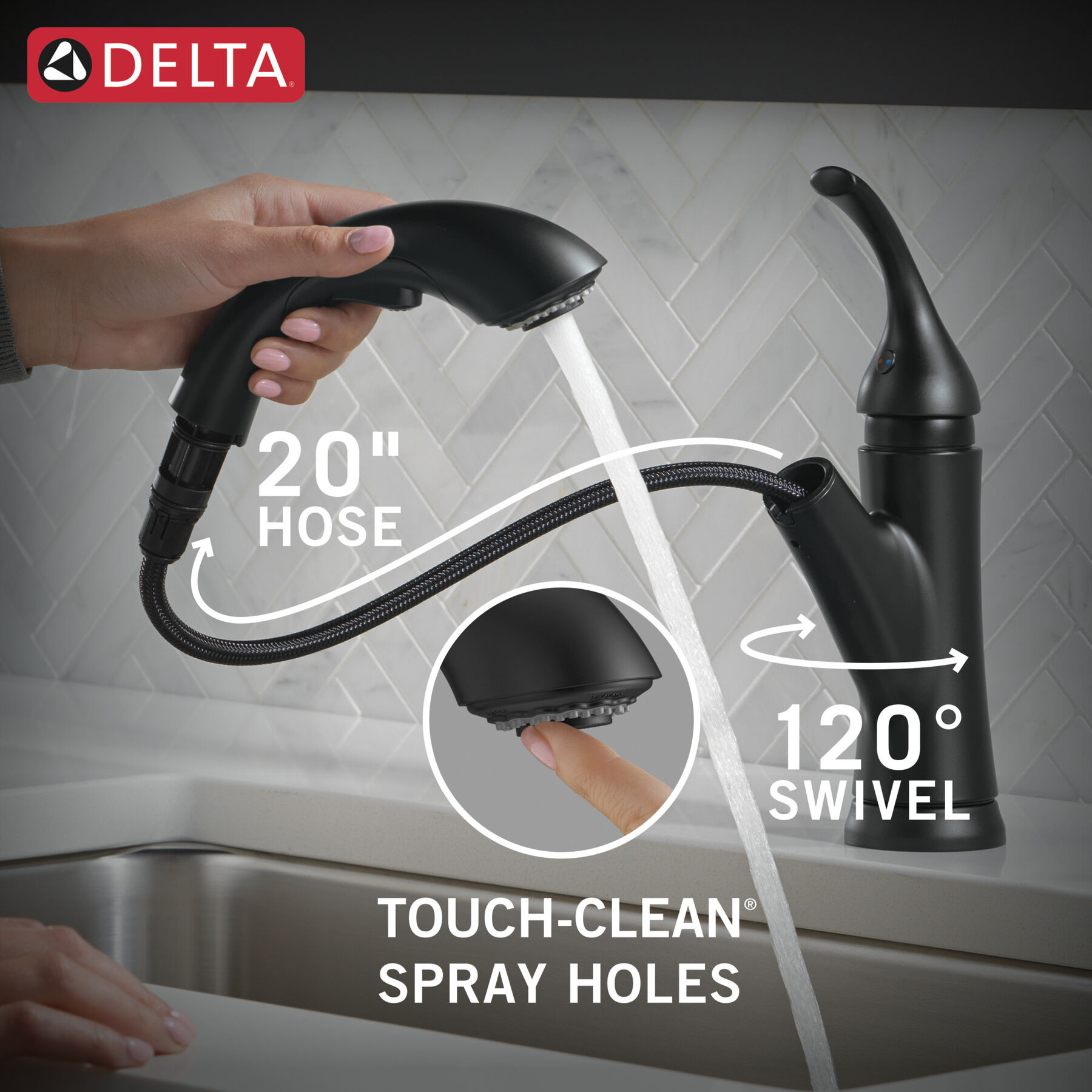 Single Handle PullOut Kitchen Faucet with Soap Dispenser in Matte Black 16932BLSDDST Delta