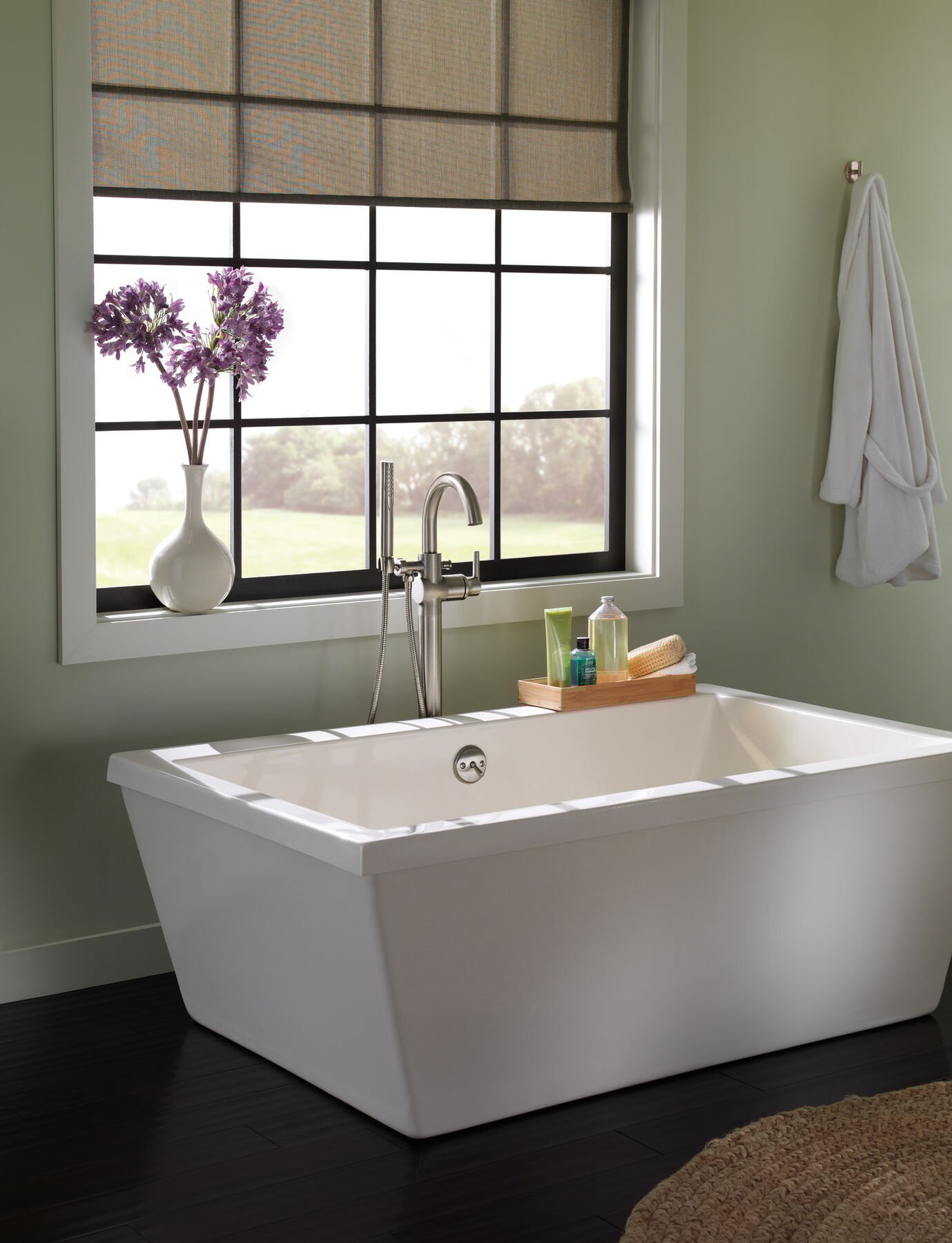 Single Handle Floor Mount Tub Filler Trim with Hand Shower