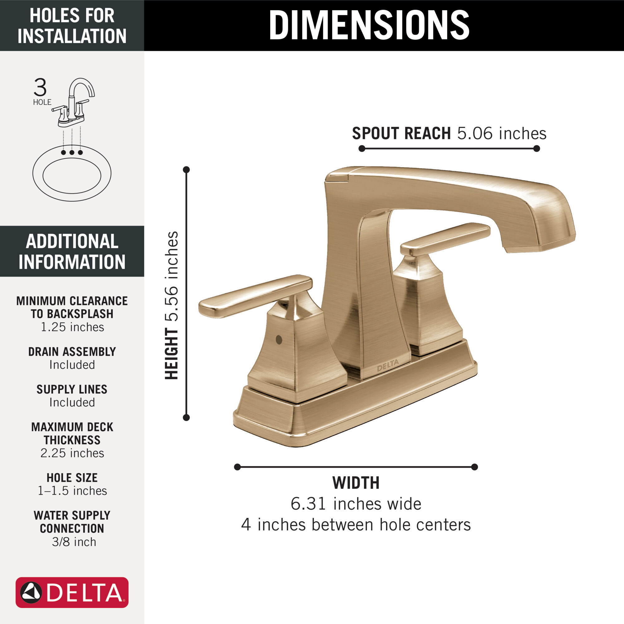 Two Handle Centerset Bathroom Faucet in Champagne Bronze 2564