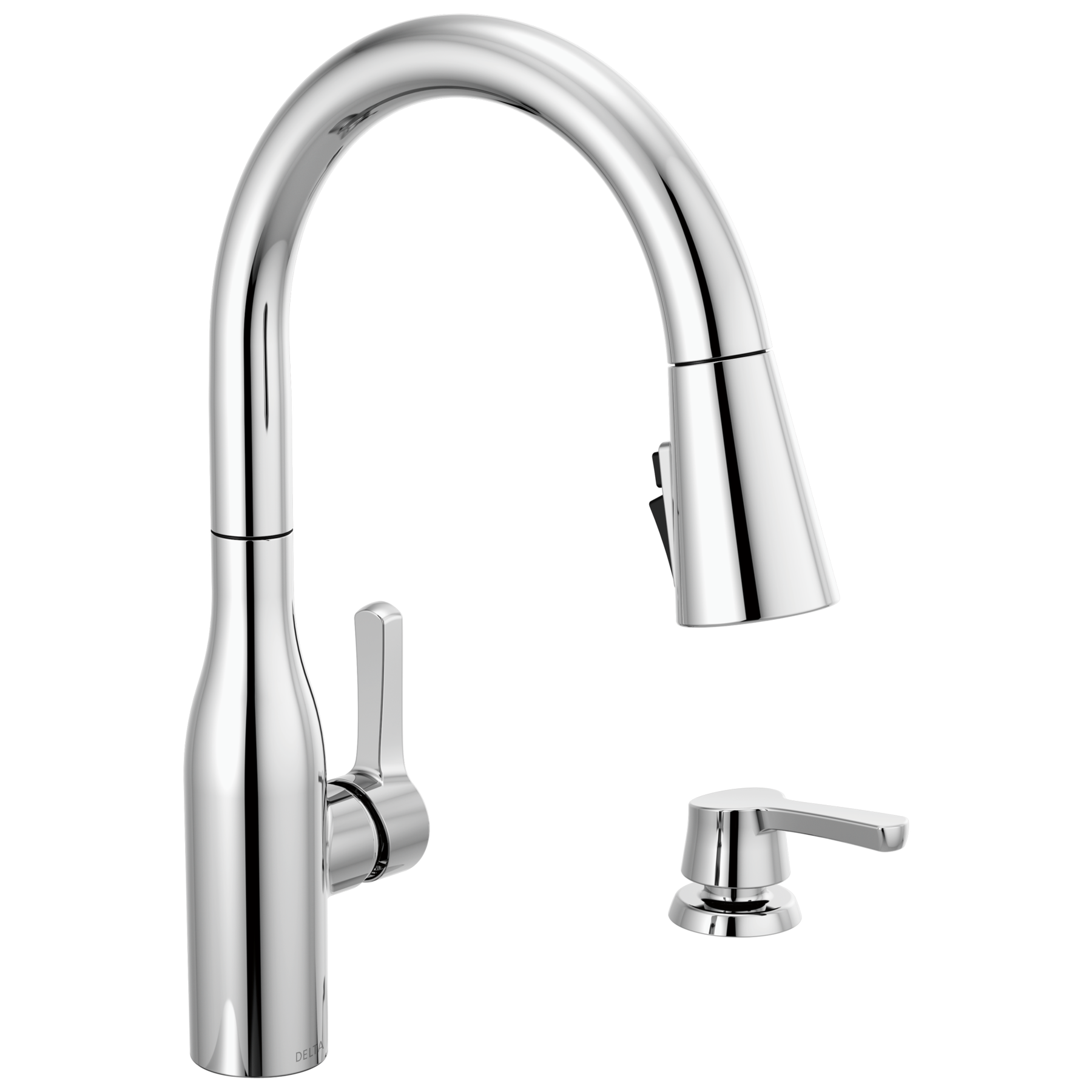 Single Handle Pull-Down Kitchen Faucet with Soap Dispenser and ShieldSpray ® Technology in Chrome — image 1