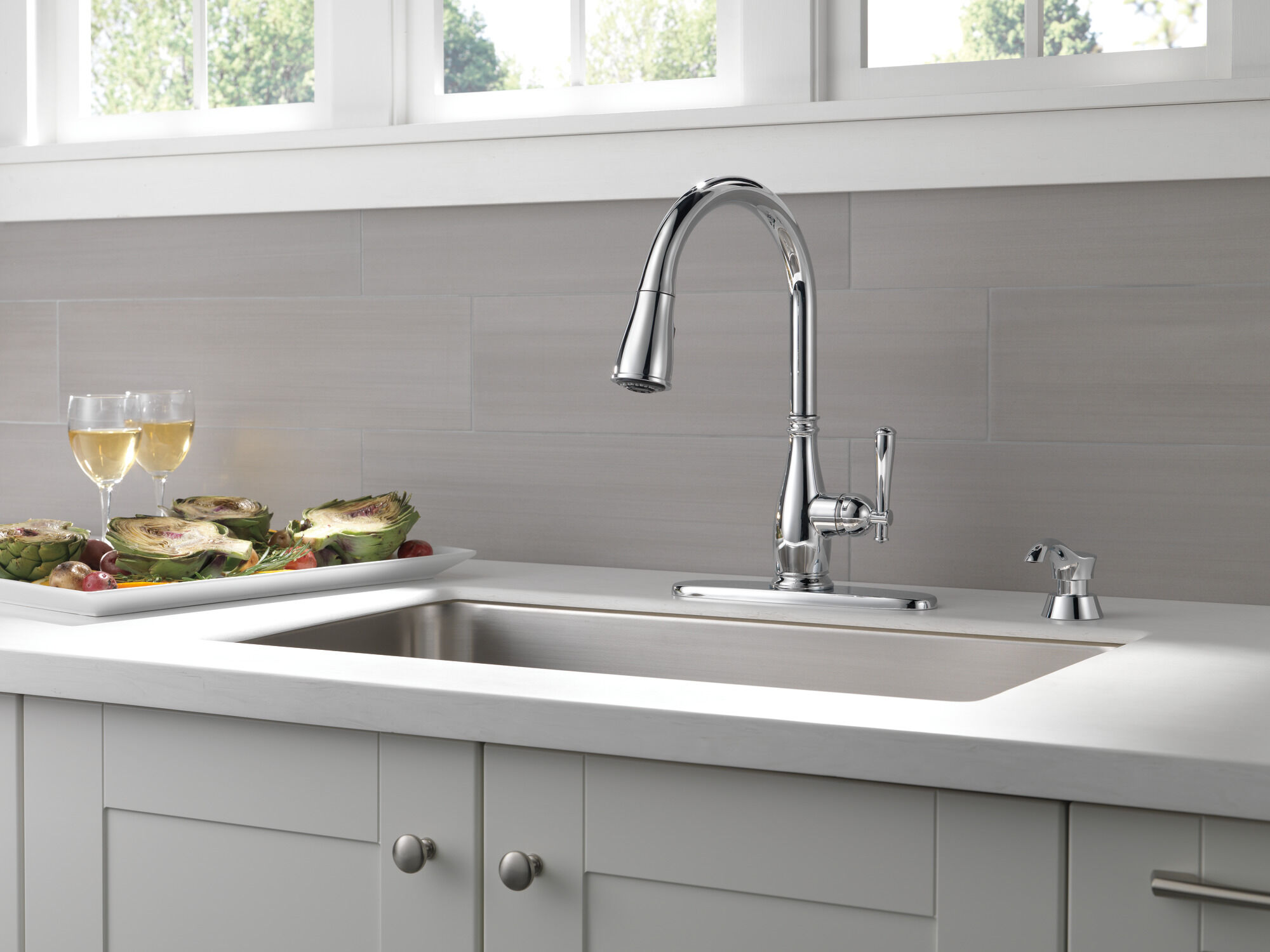 Single Handle Pull-Down Kitchen Faucet with Soap Dispenser and