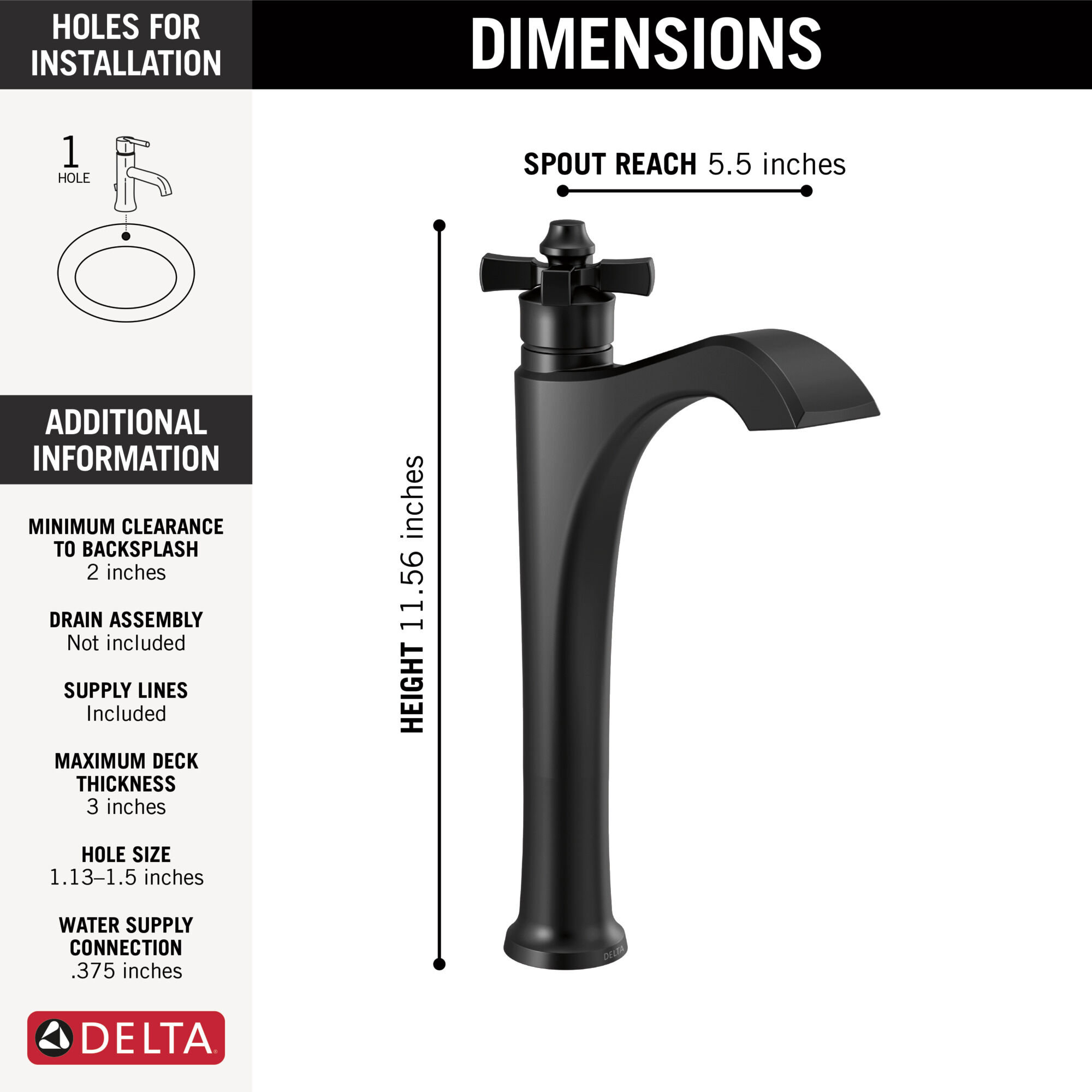 Single Handle Vessel Bathroom Faucet in Matte Black 757-BL-DST