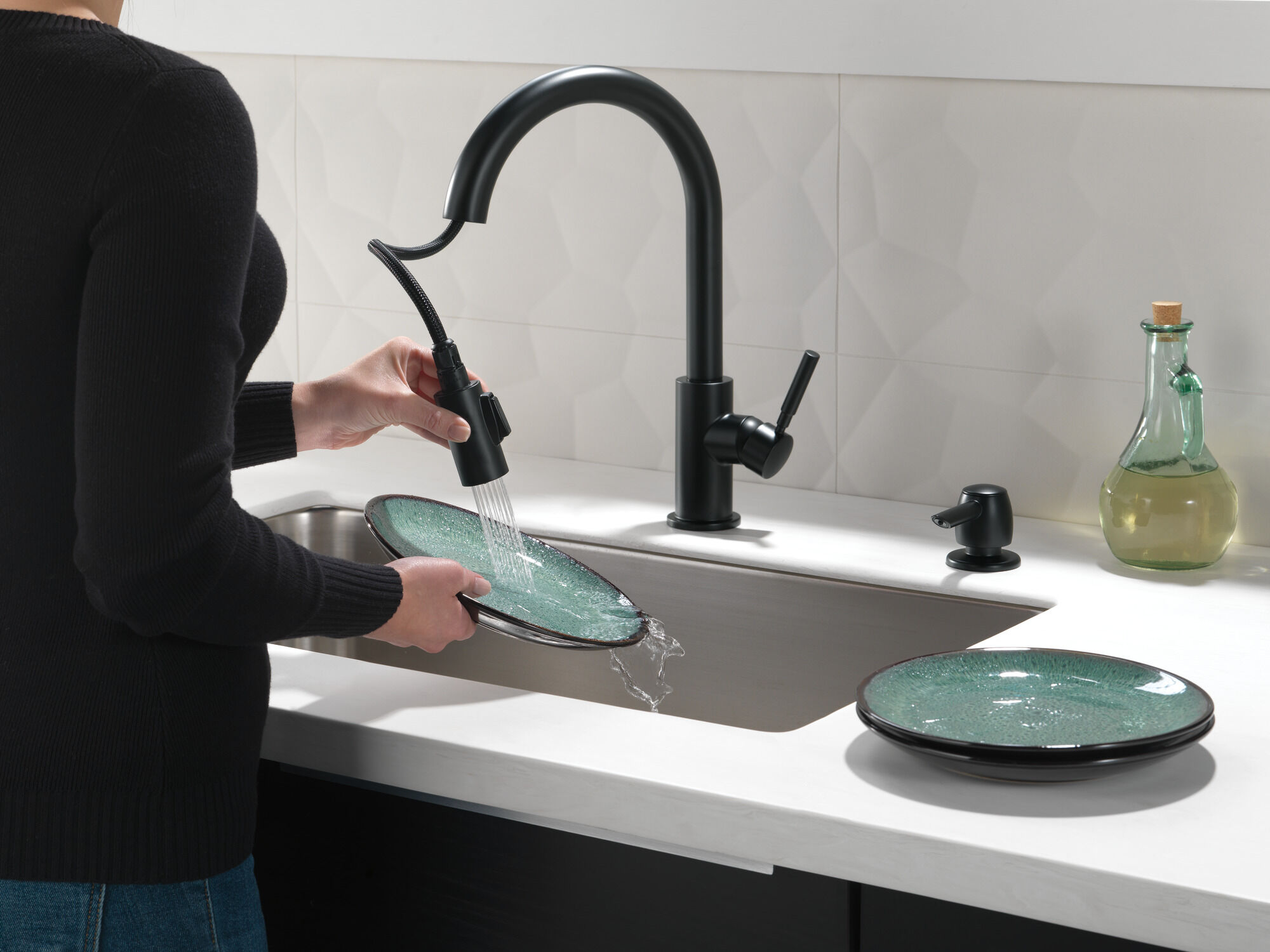 Single Handle Pull-Down Kitchen Faucet with Soap Dispenser in