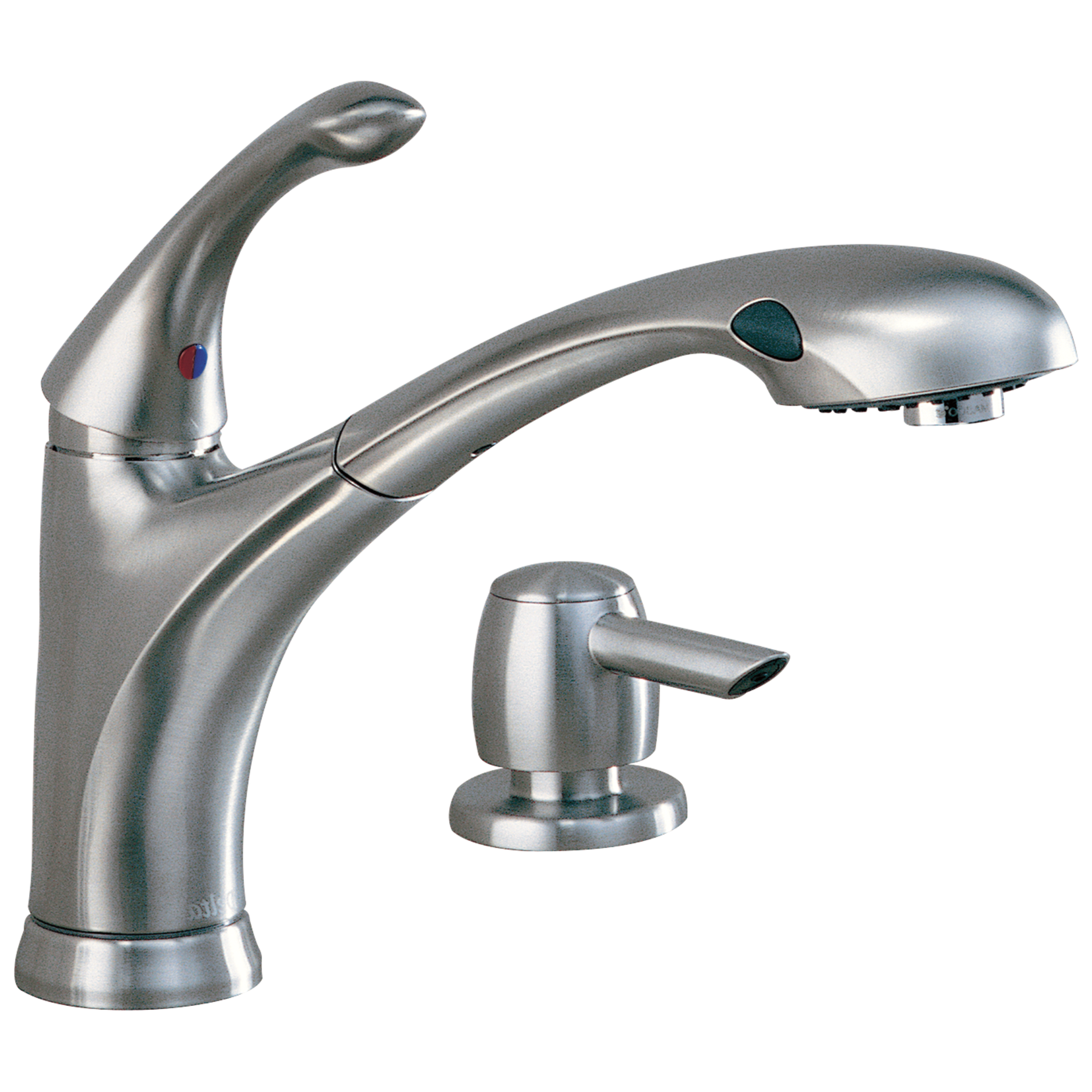 Single Handle PullOut Kitchen Faucet with Soap Dispenser in Stainless