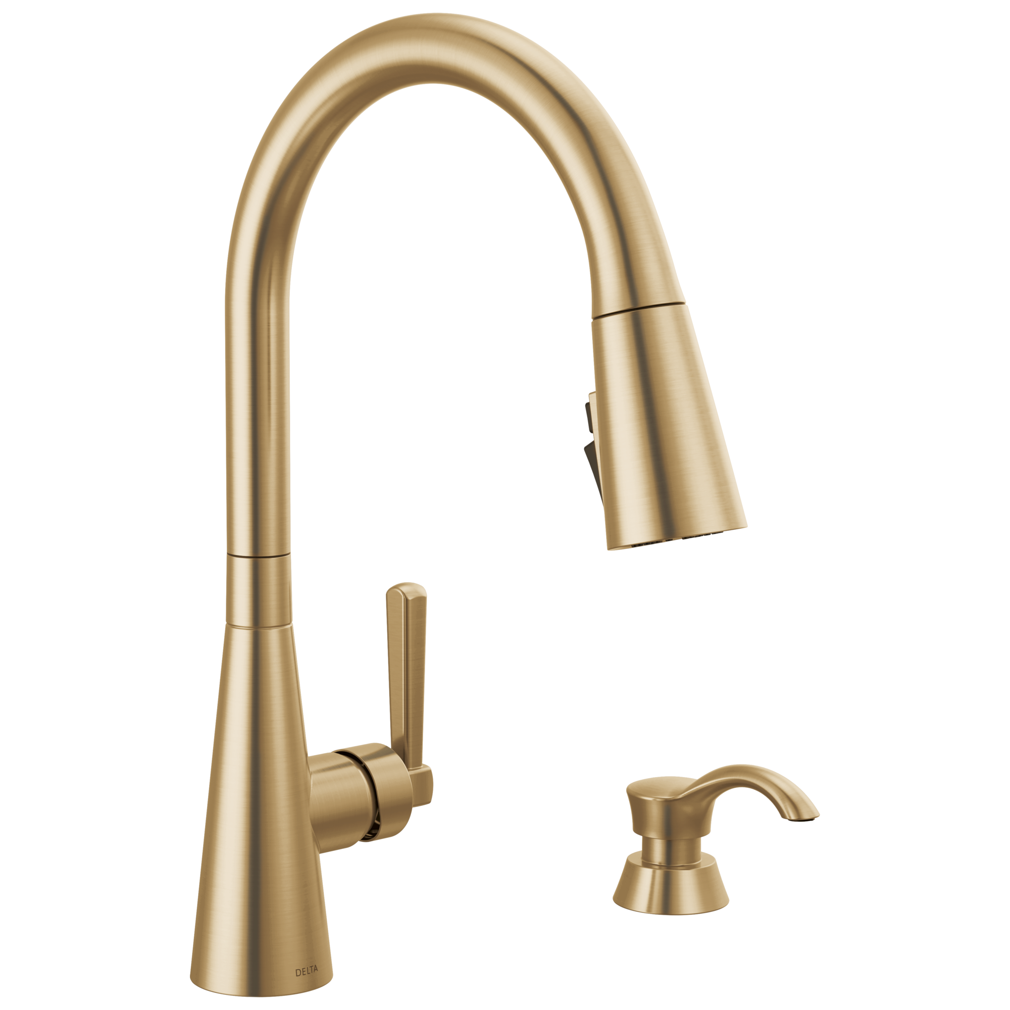 BoydE Single Handle Pull-Down Kitchen Faucet with Soap Dispenser and ShieldSpray Technology - Champagne Bronze