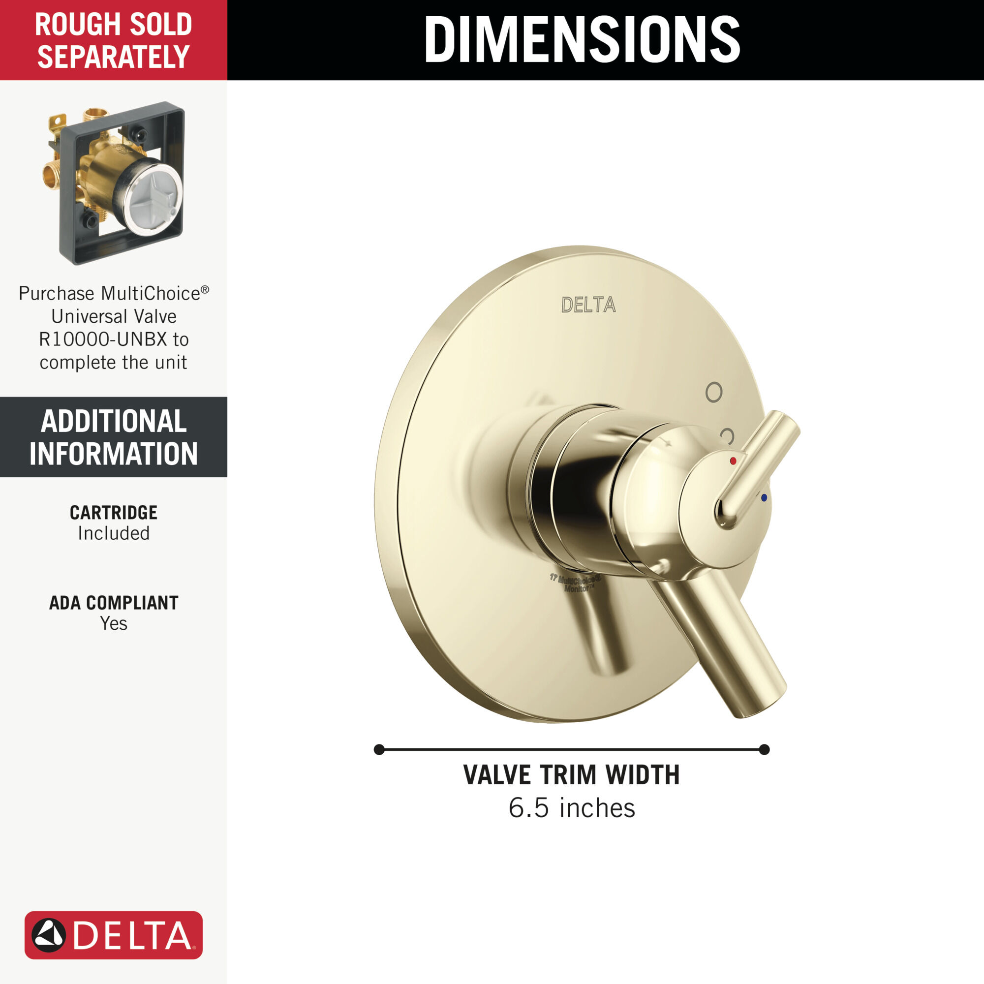 Valve Only Trim in Polished Nickel T17059-PN | Delta Faucet