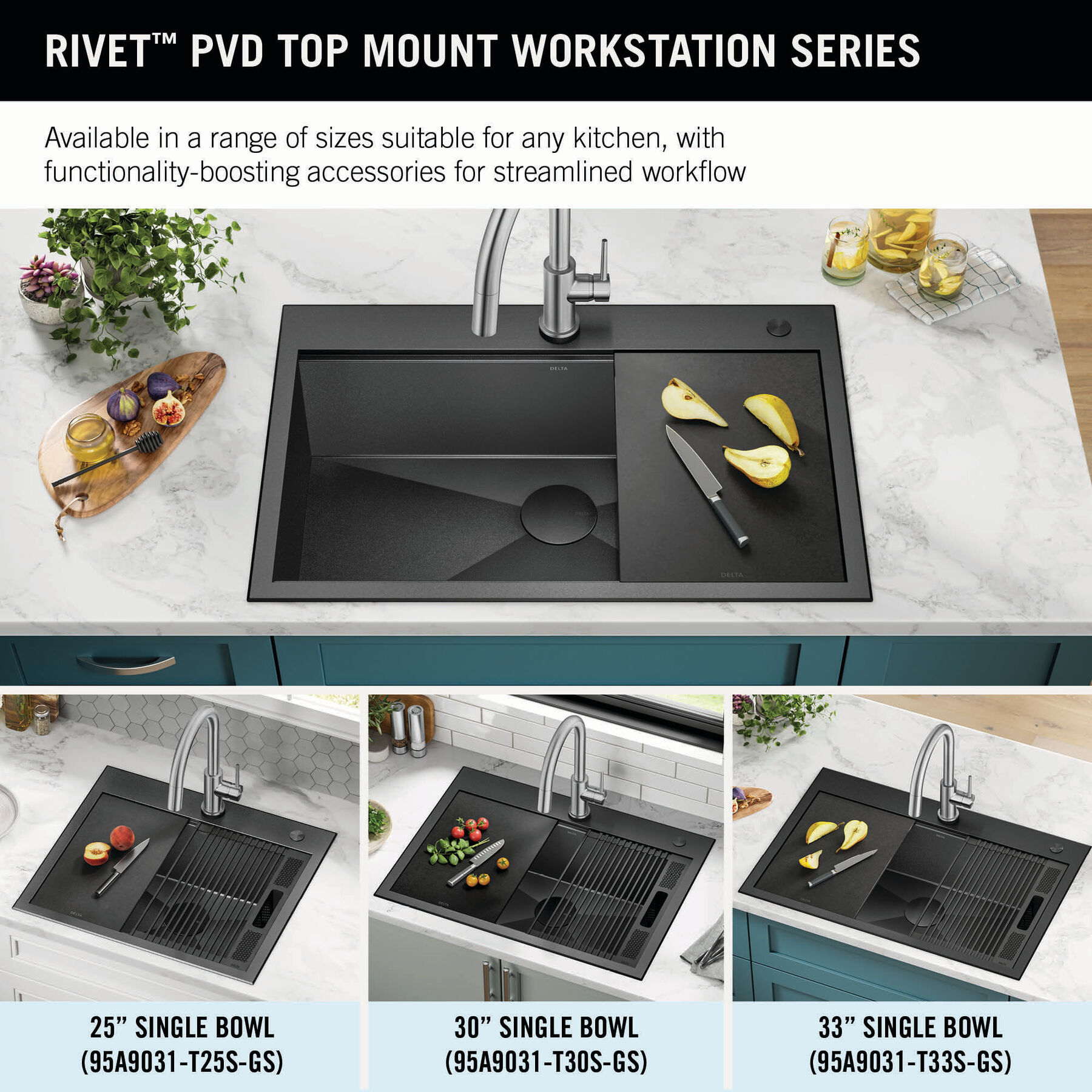 33&rdquo; Drop-In Top Mount&nbsp;16 Gauge Workstation Kitchen Sink Single Bowl&nbsp;with WorkFlow&trade; Ledge and Accessories