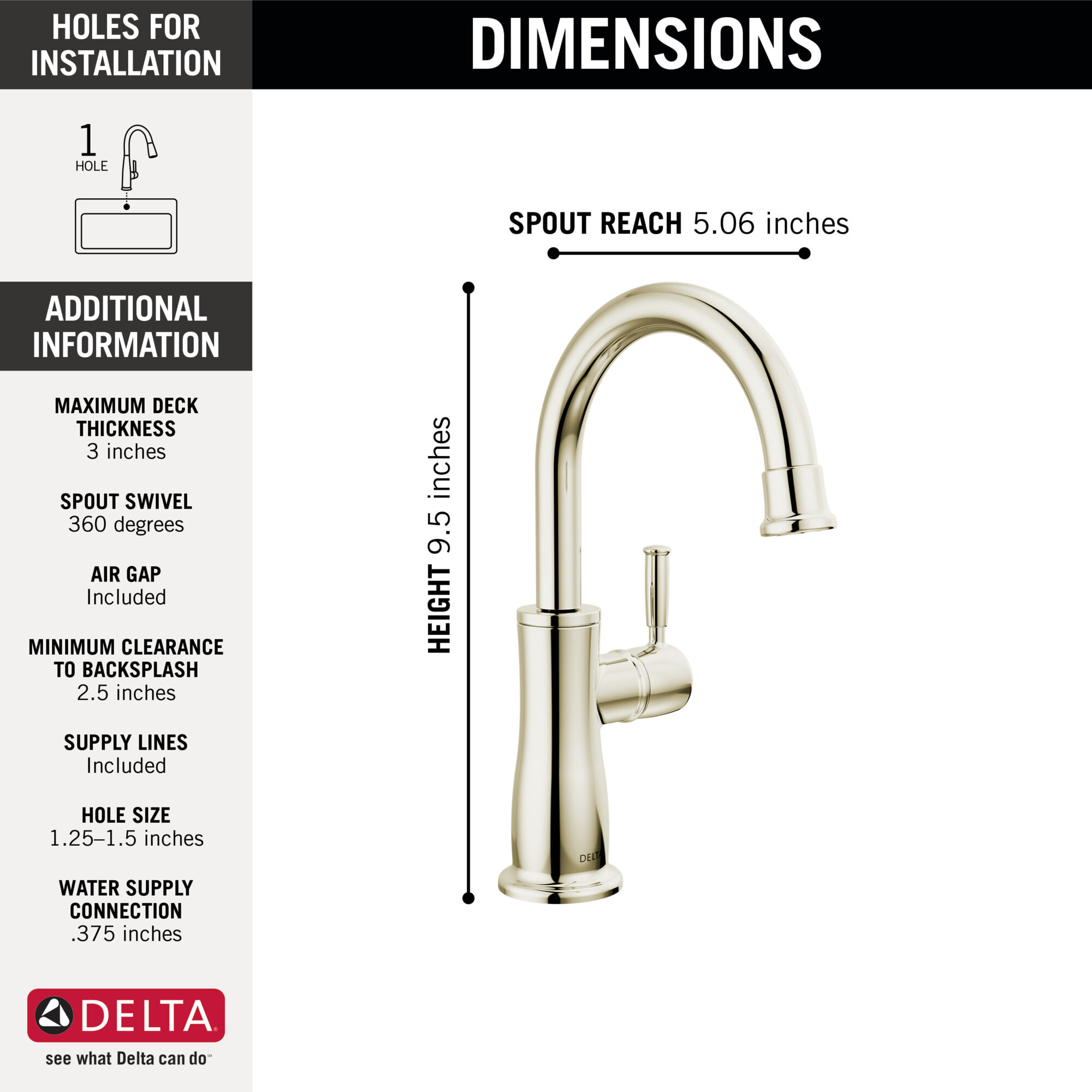 Traditional Beverage Faucet in Polished Nickel 1960-PN-DST | Delta