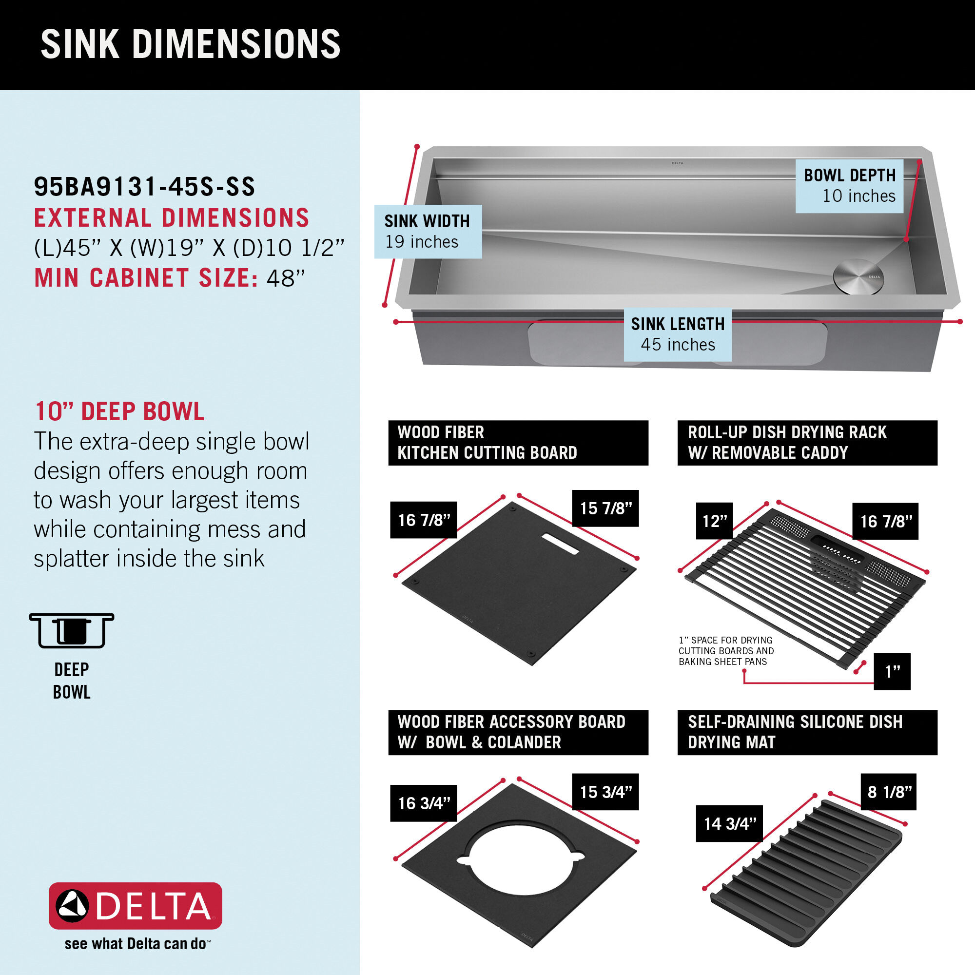 45” Workstation Undermount Single Bowl 16 Gauge Stainless Steel