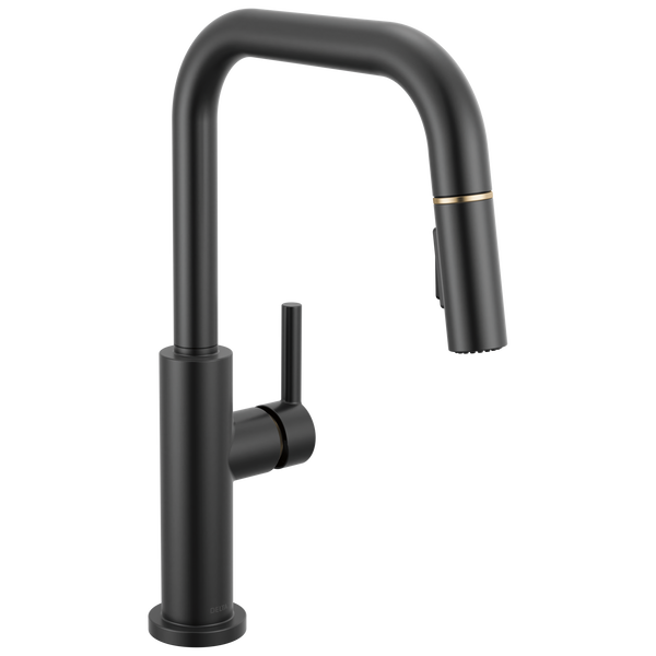 Single Handle Pull-Down Kitchen Faucet in Matte Black / Champagne