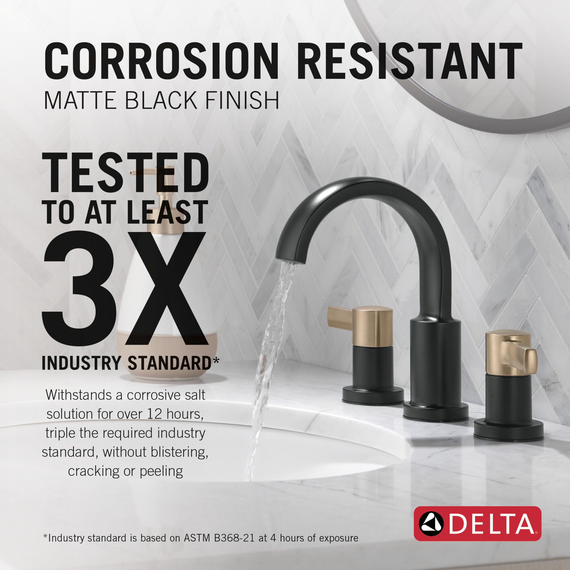 Two Handle Widespread Bathroom Faucet in Matte Black / Champagne