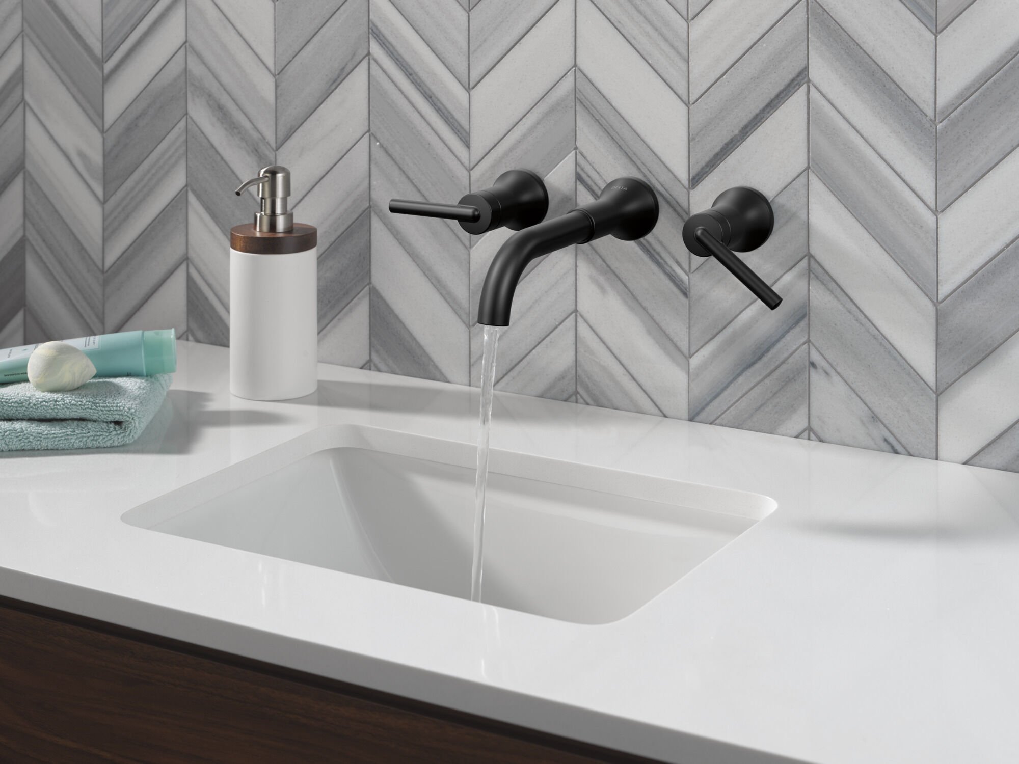 Two Handle Wall Mount Bathroom Faucet in Matte Black T3554LF-BLLHP