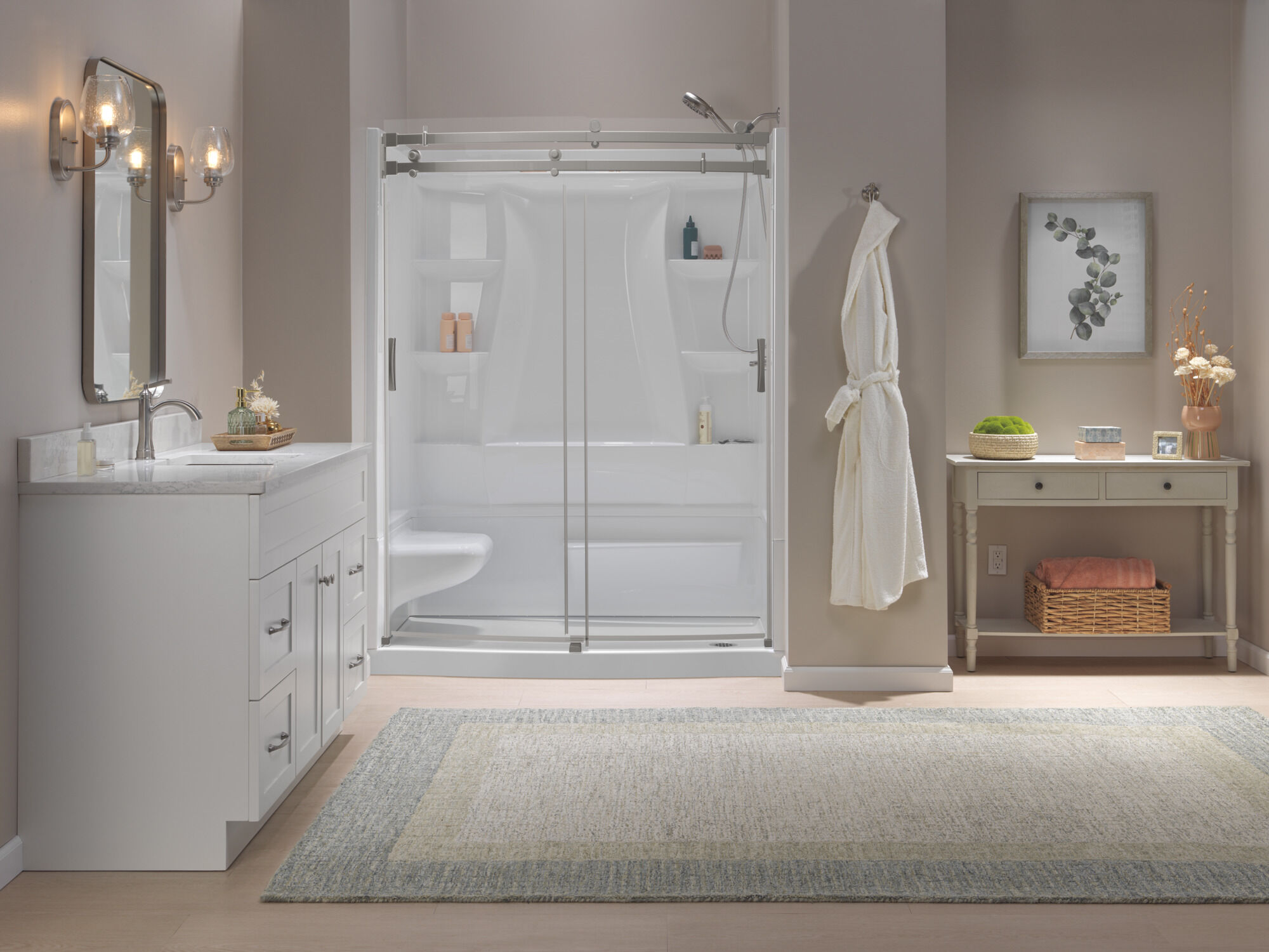 60x32 Alcove Shower Bundle with Door - Left Seat Right Drain Curve