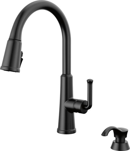 Single Handle Pull-Down Kitchen Faucet with Soap Dispenser and