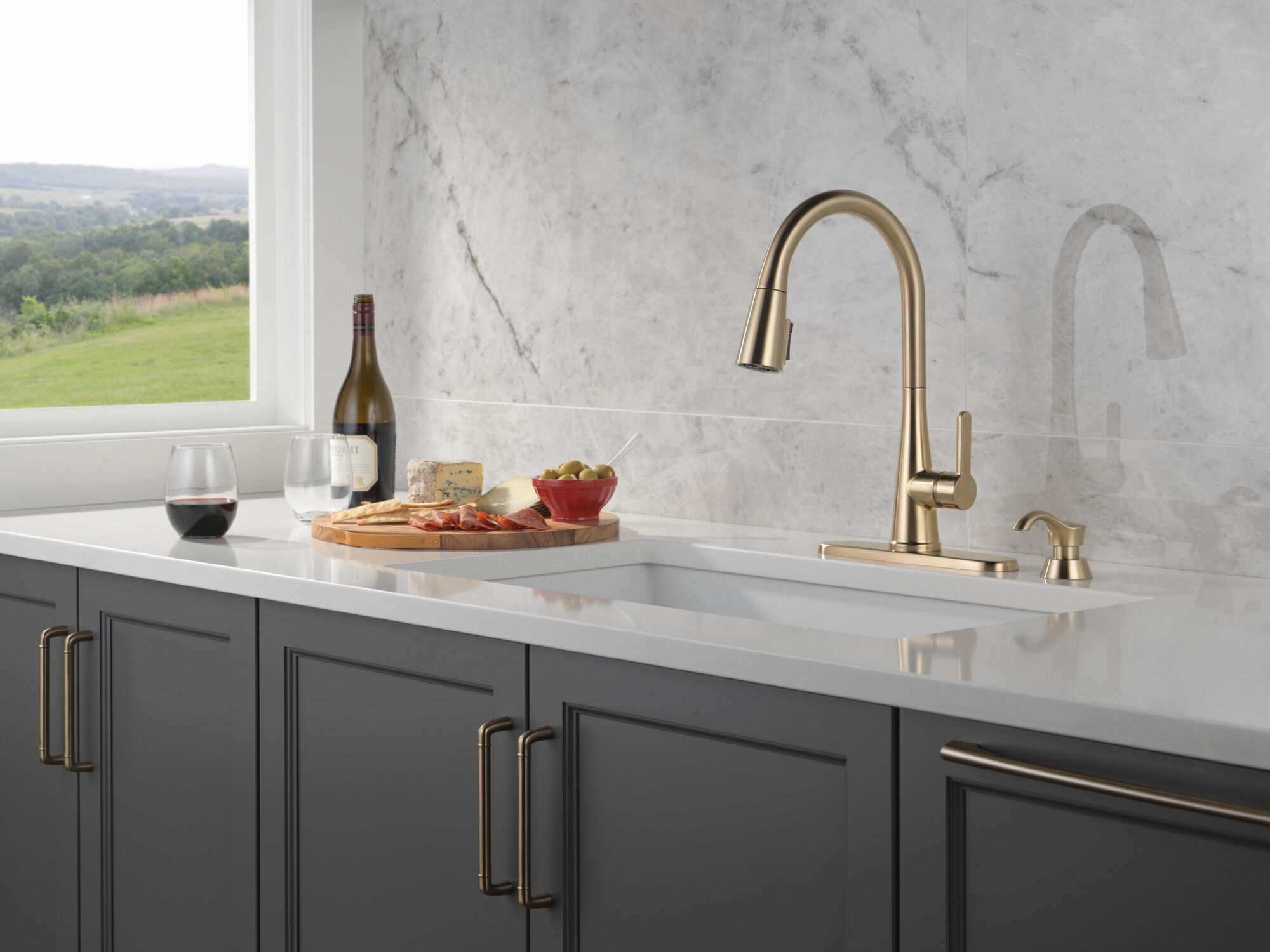 Single Handle Pull-Down Kitchen Faucet with Soap Dispenser and