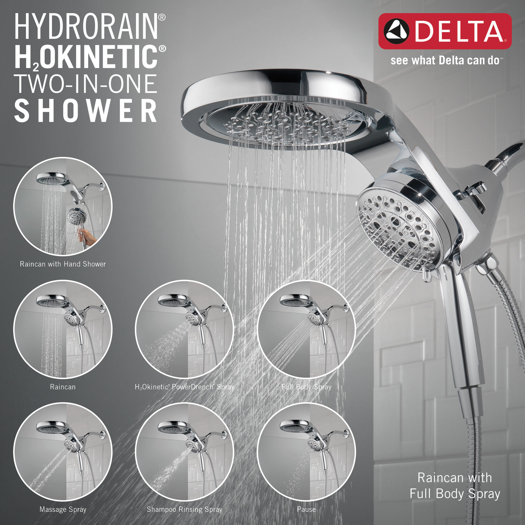 HydroRain® H2Okinetic® 5-Setting Two-in-One Shower Head in Chrome