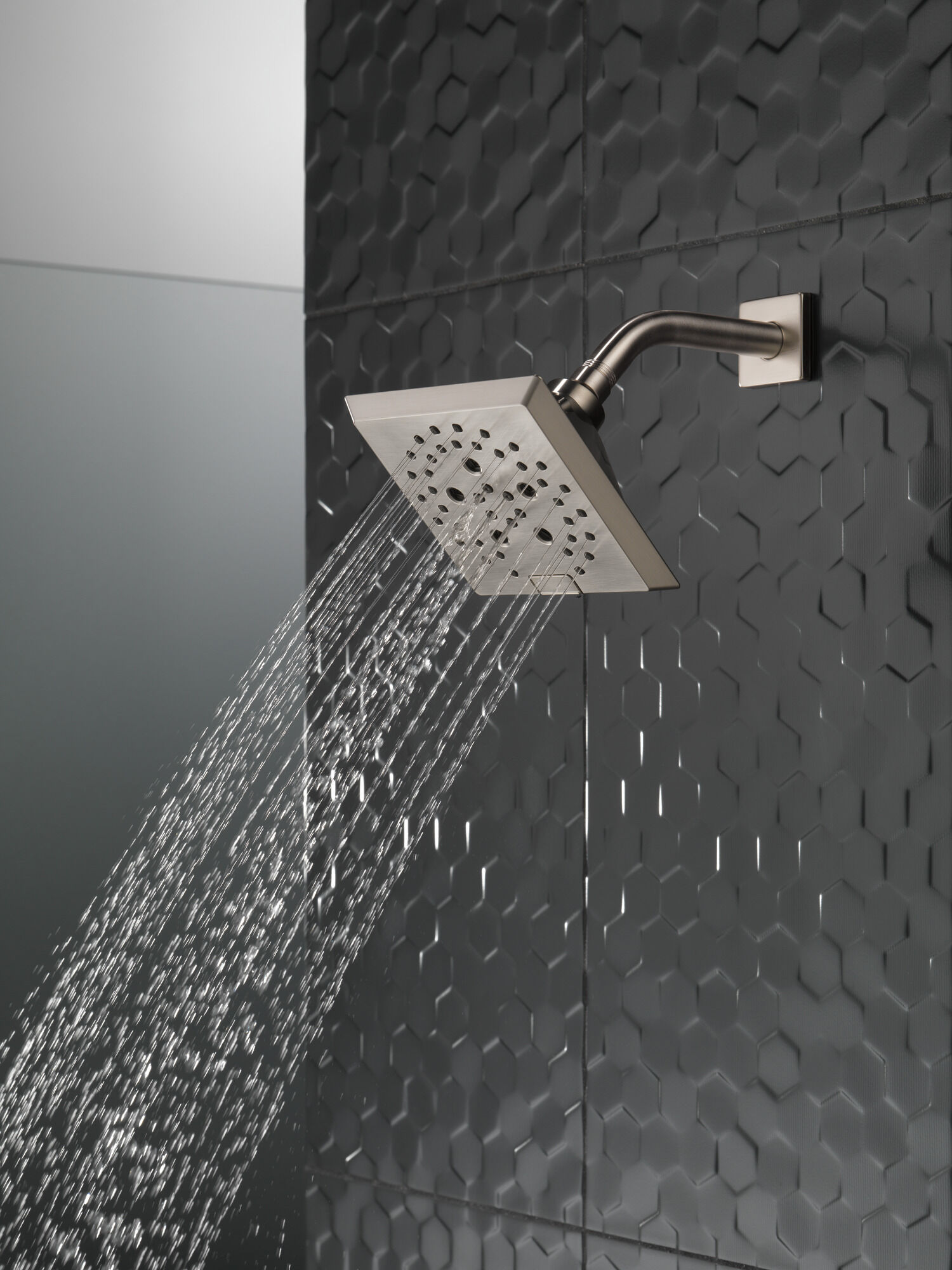 H2Okinetic® 5-Setting Angular Modern Raincan Shower Head in