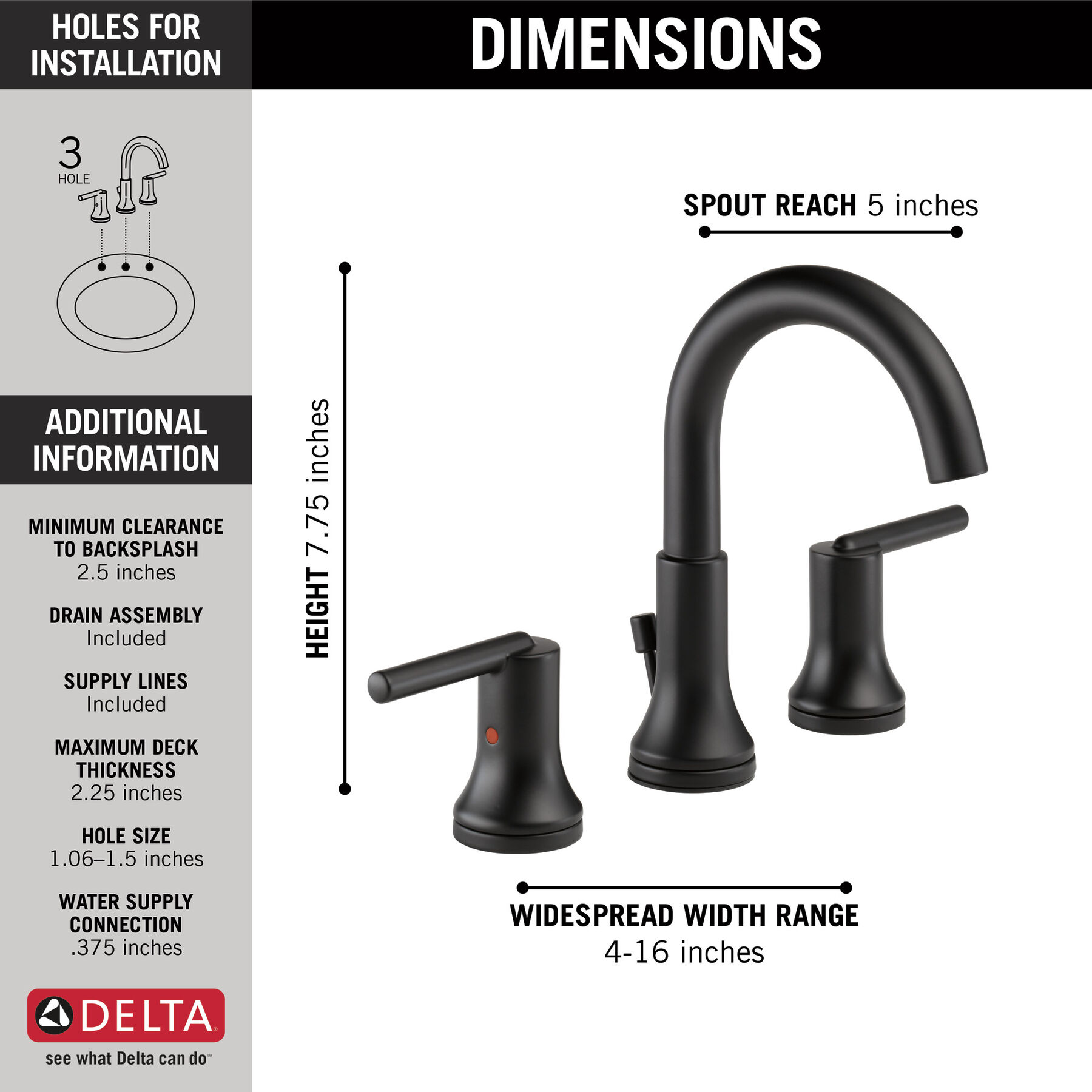 Two Handle Widespread Bathroom Faucet in Matte Black 3559-BLMPU 