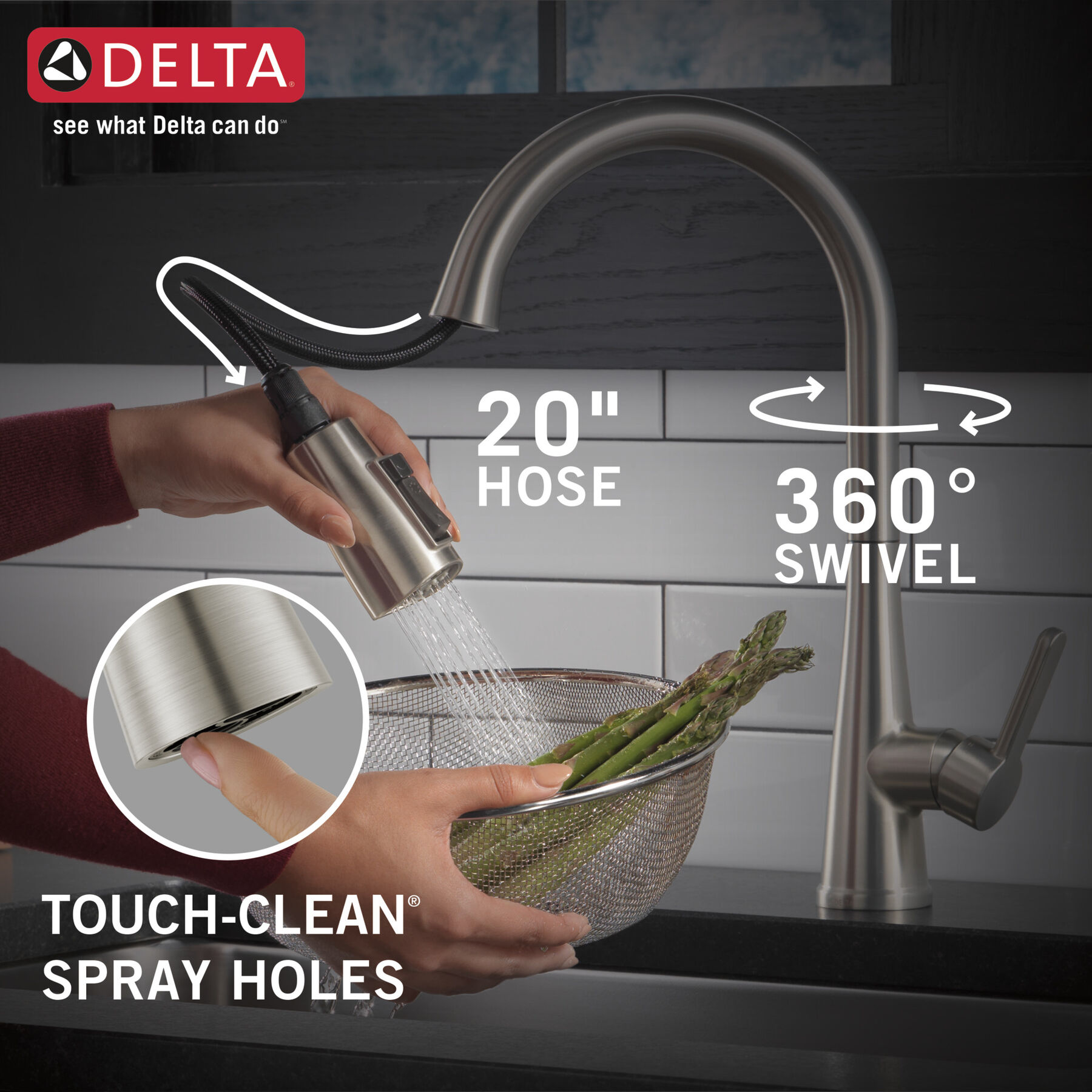 Llave Para Cocina Extensible De Una Manija Con Dispensador De Jabón Y Tecnología ShieldSpray En Cromado 19842Z-SD-DST | Delta Faucet
