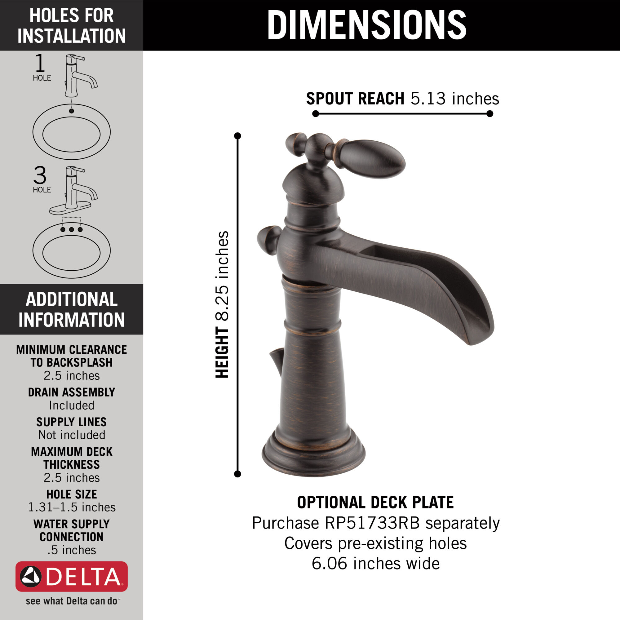 Single Handle Channel Bathroom Faucet in Venetian Bronze 554LF-RB