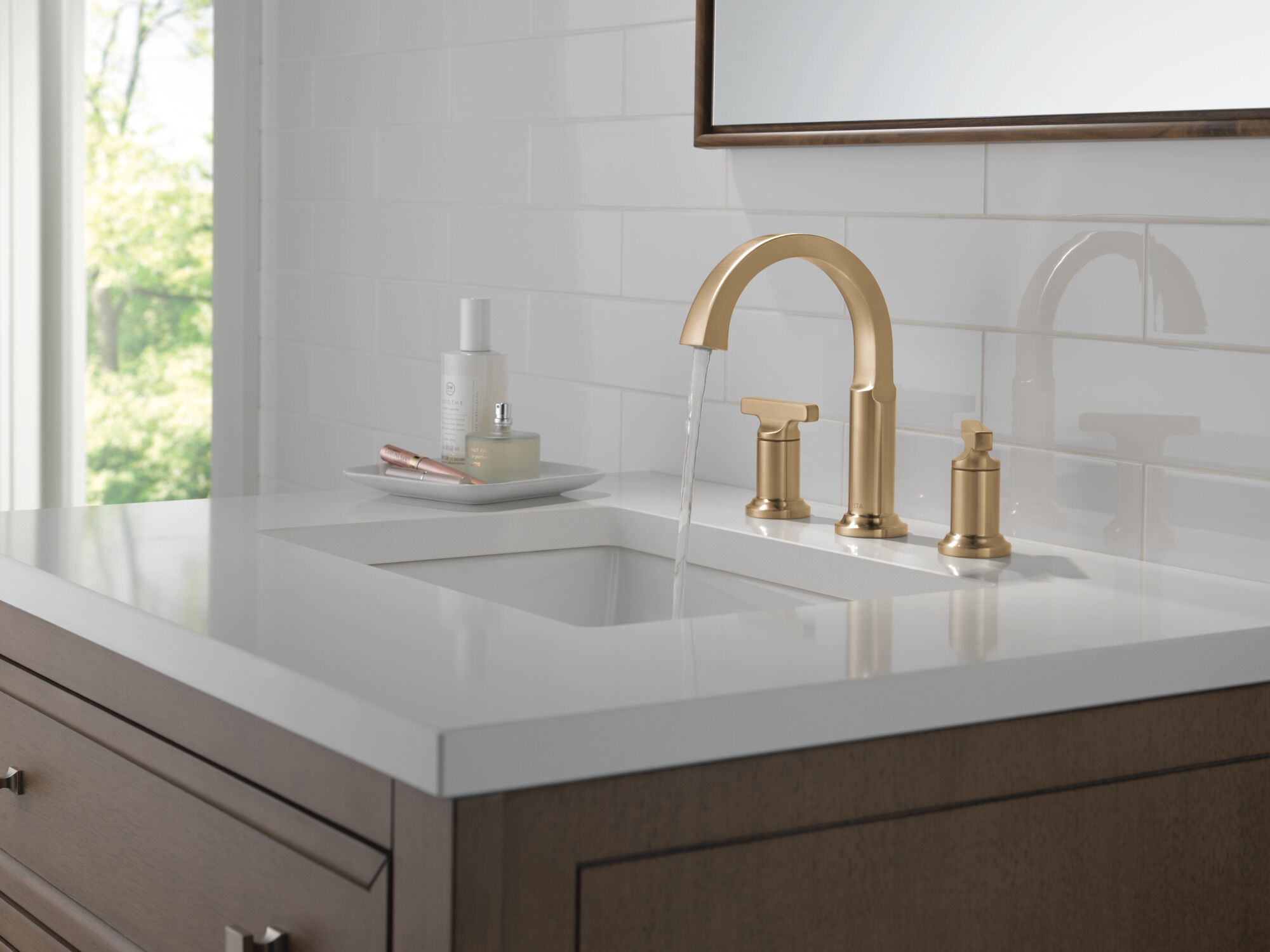 Two Handle Widespread Bathroom Faucet in Lumicoat® Champagne