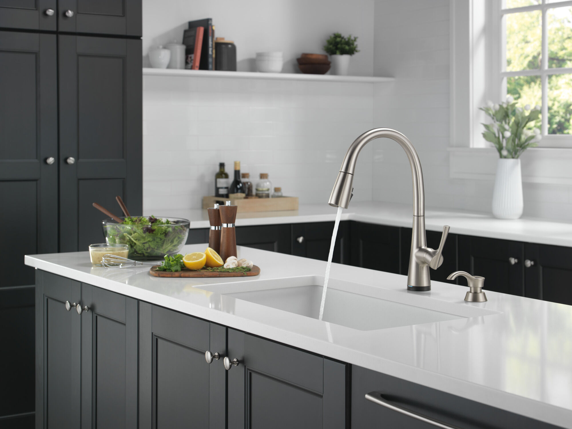 Single Handle Pull-Down Kitchen Faucet with Soap Dispenser and