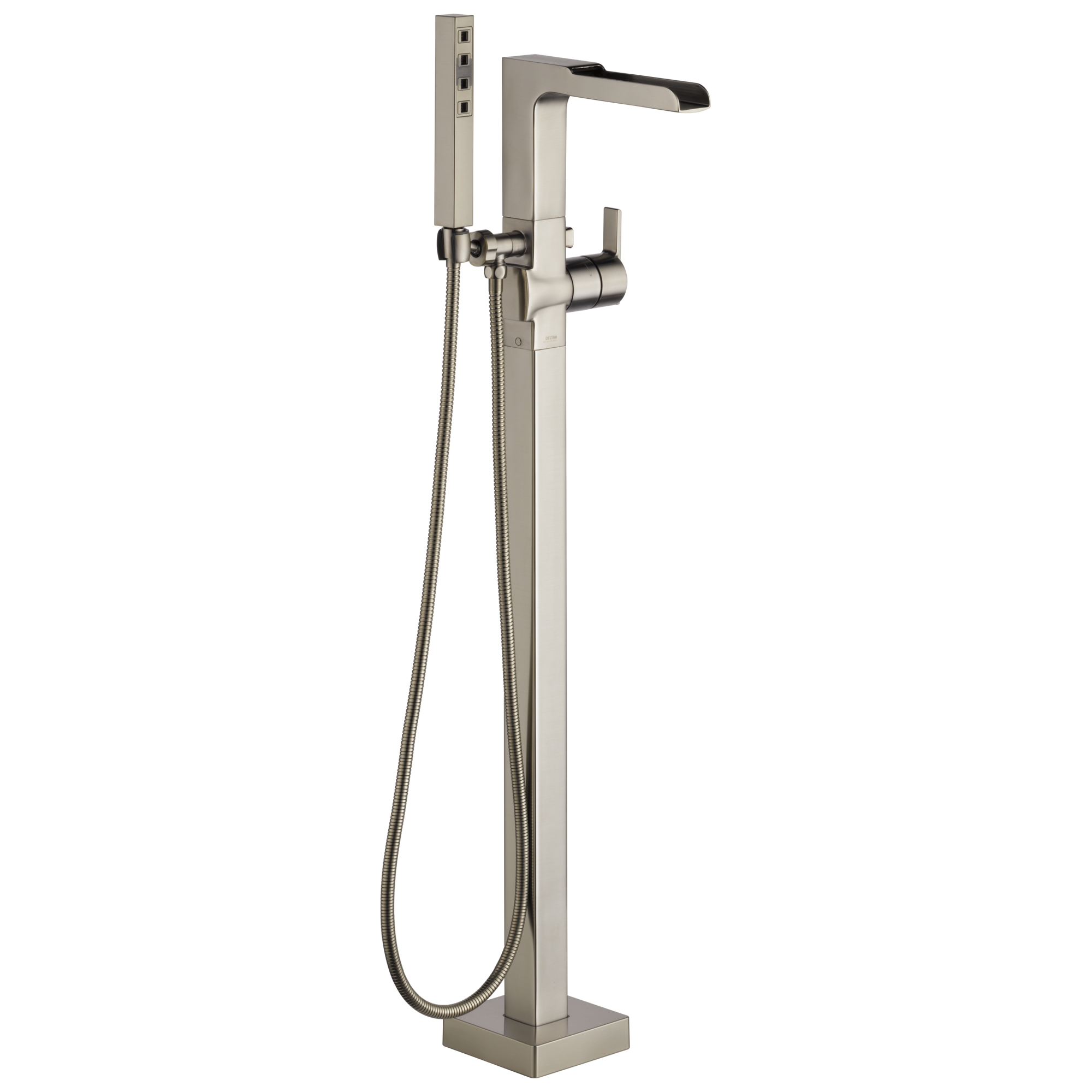 Delta Faucet Ara Single Handle Floor Mount Channel Spout Tub Filler Trim with Hand Shower - Stainless